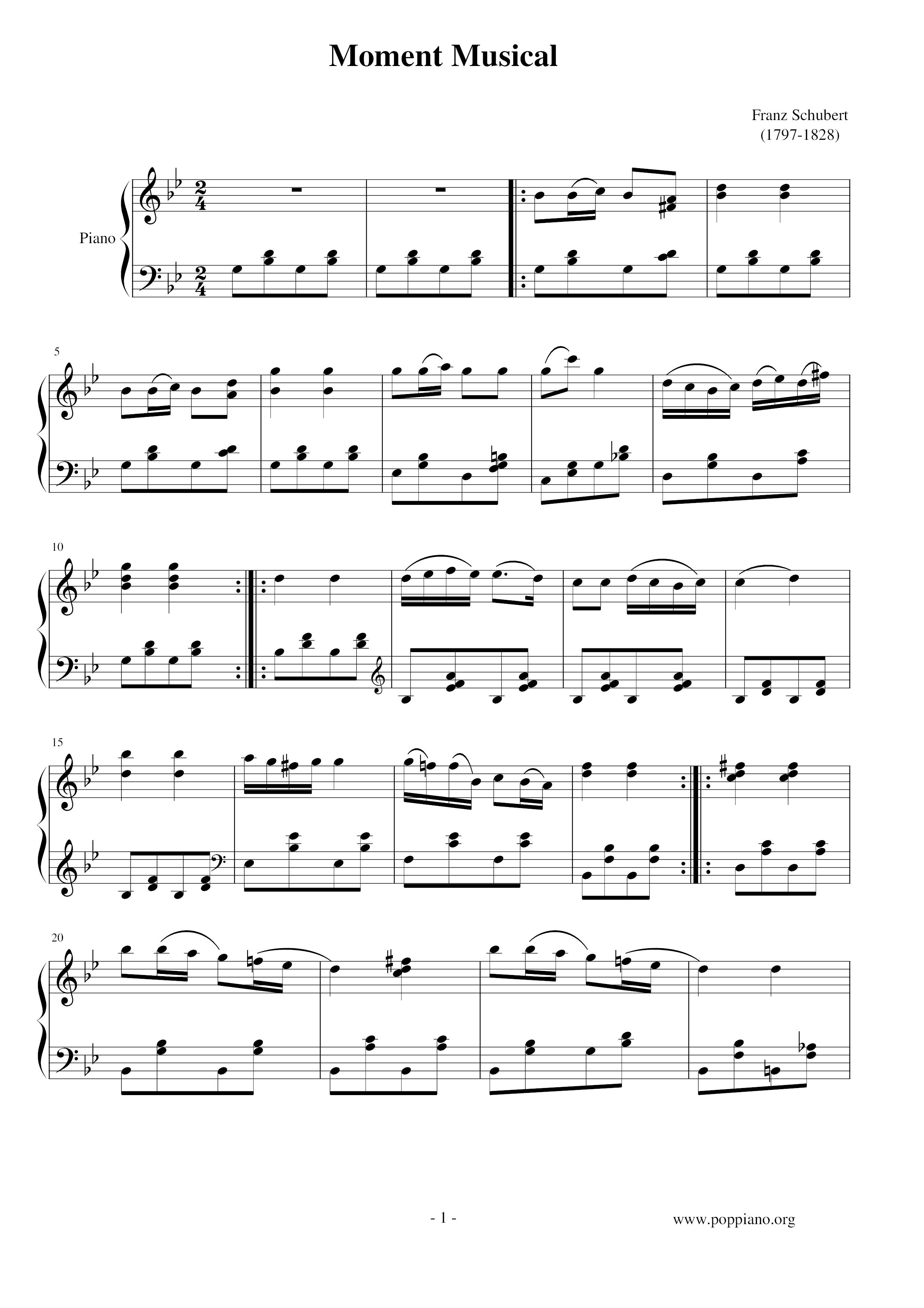 Moment Musical In F Minor, D.780 No. 3琴谱