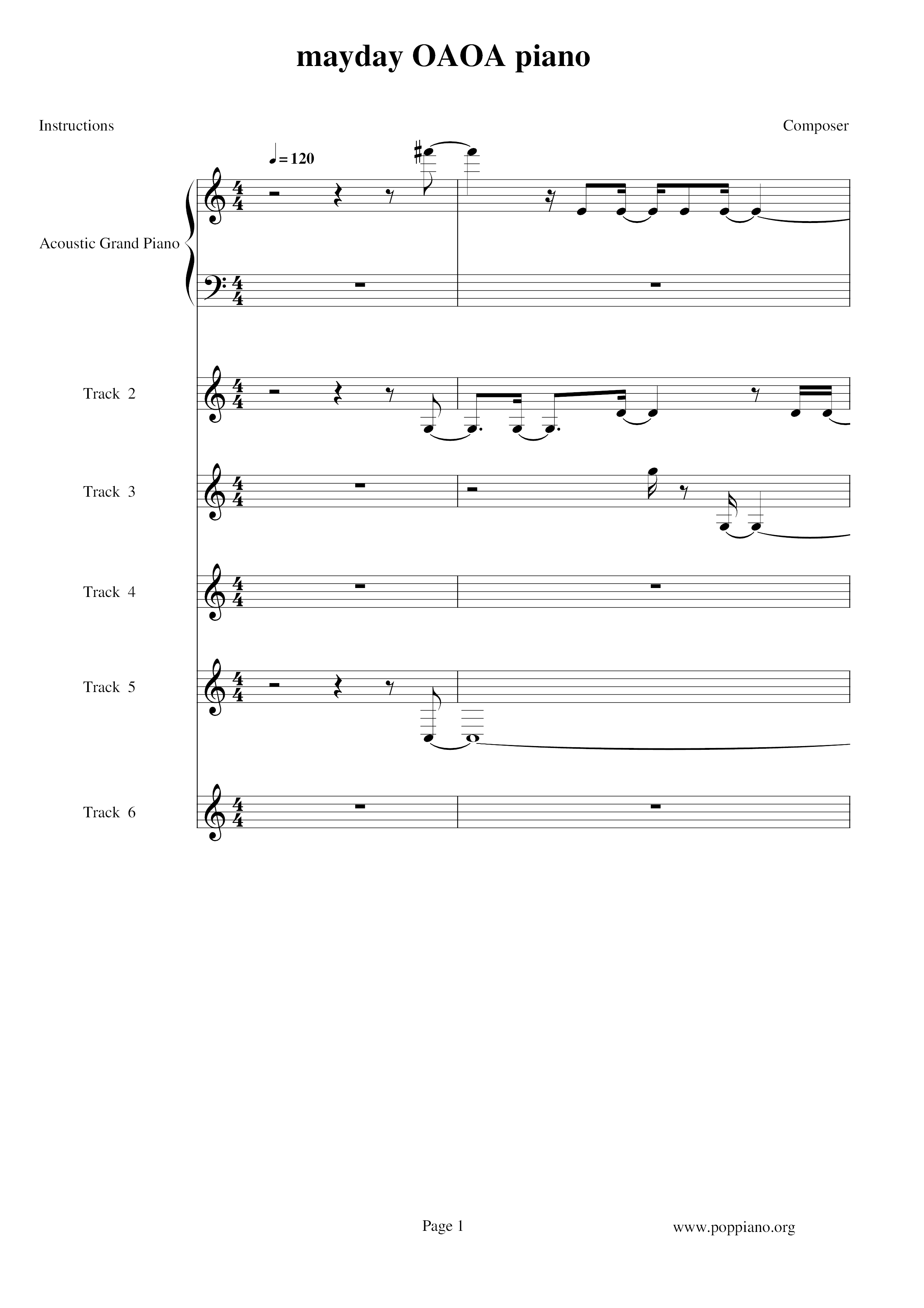 OAOA (現在就是永遠)ピアノ譜