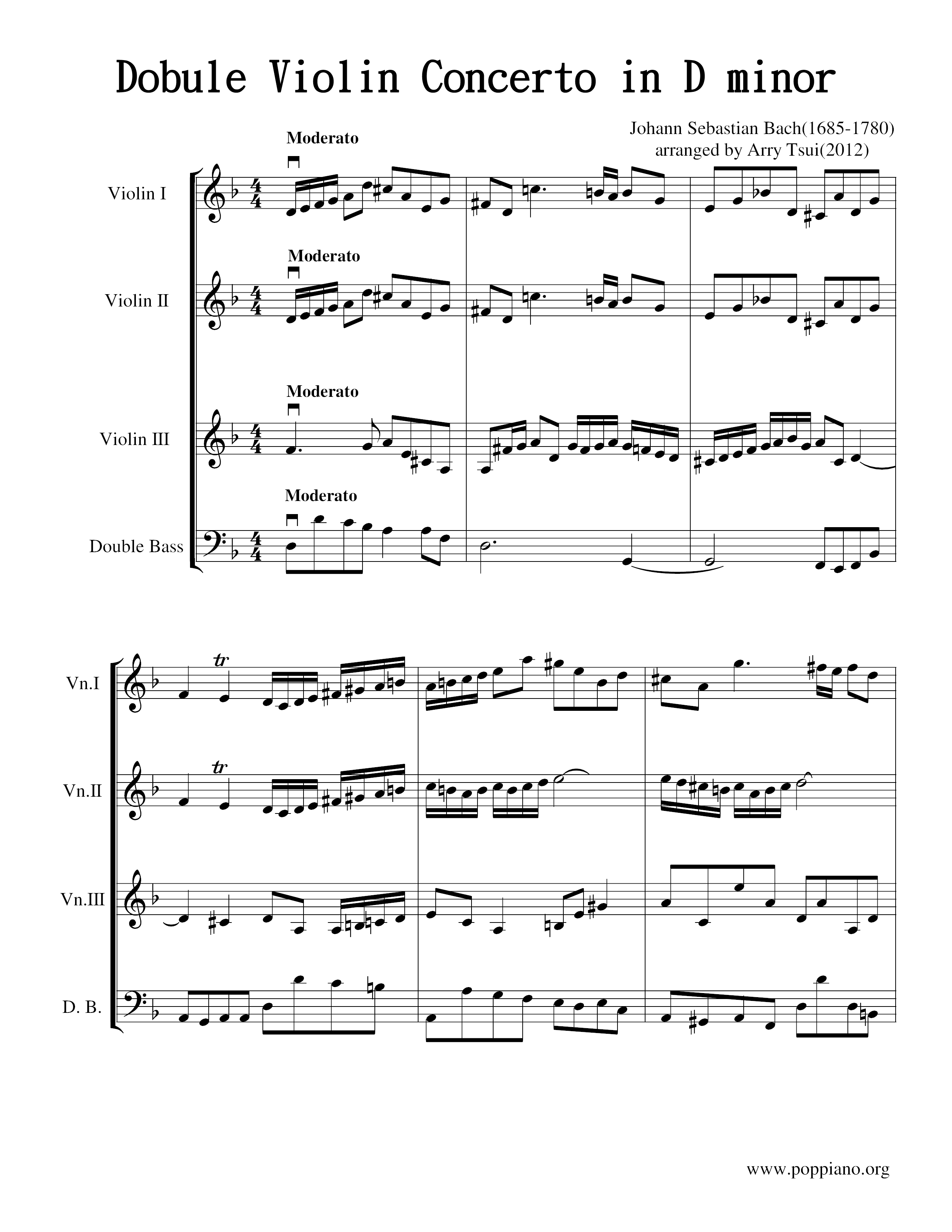 Dobule Violin Concerto in D minor NO.1琴谱