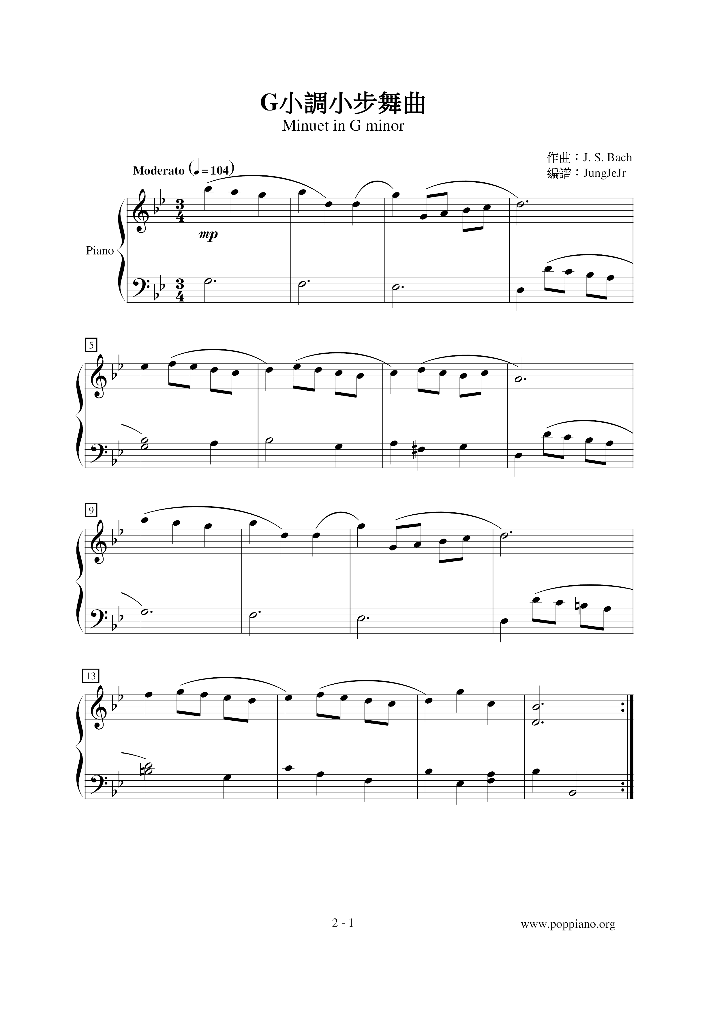 Minuet In G Minor Score