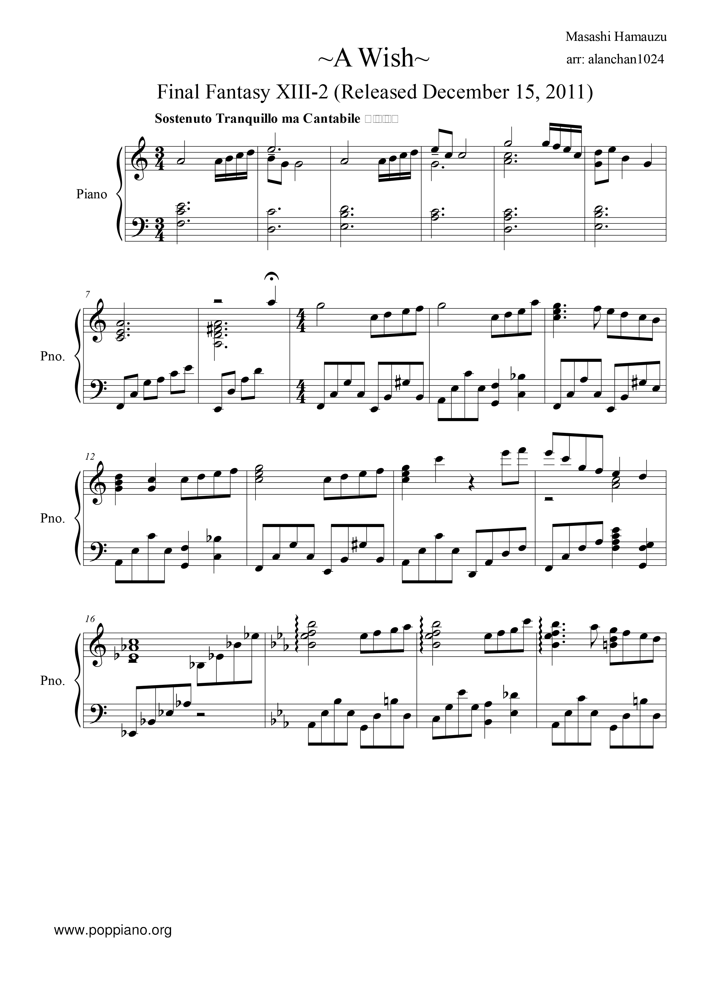 A Wish琴譜