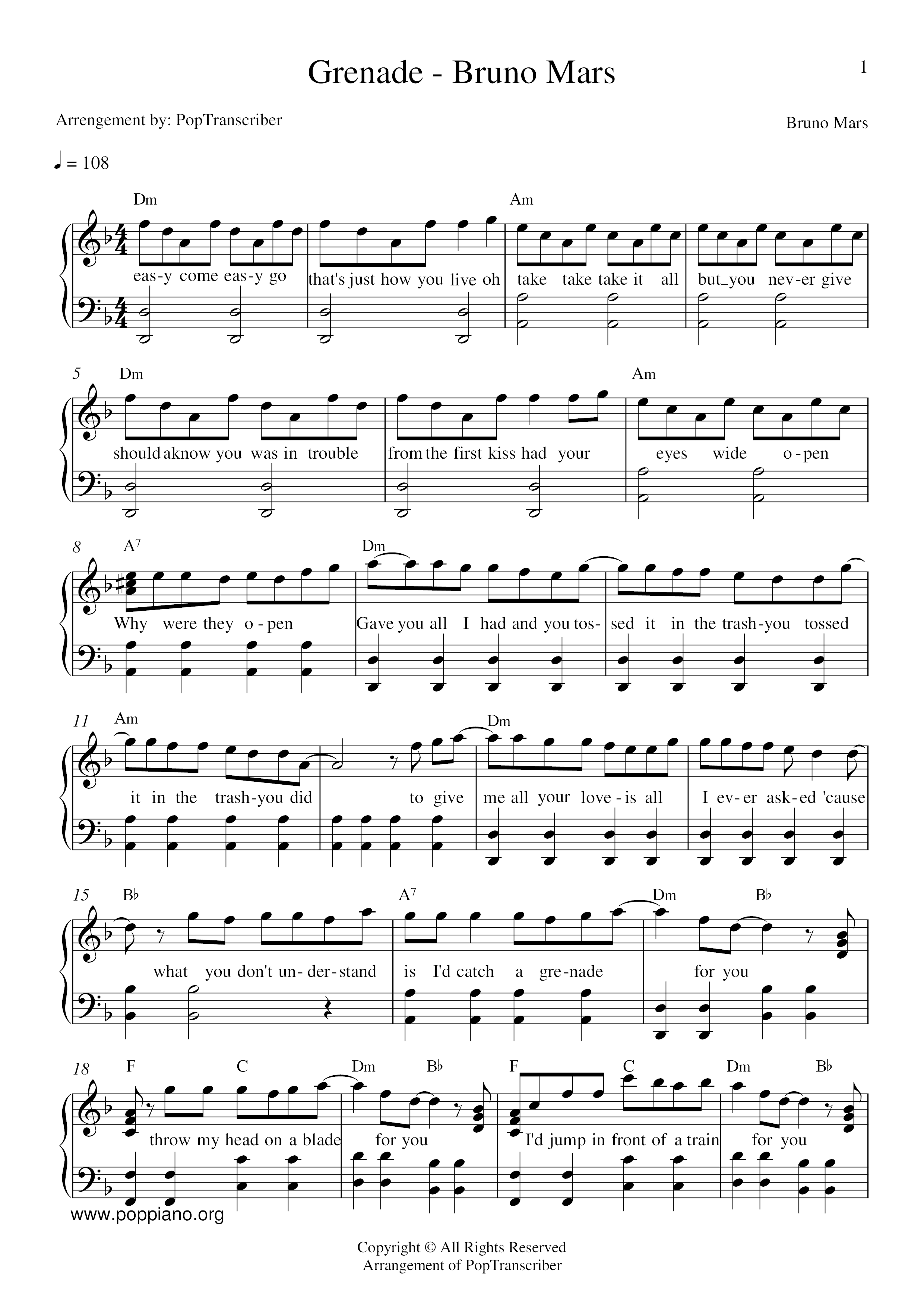 Bruno Mars Grenade pdf Bruno Mars Grenade pdf