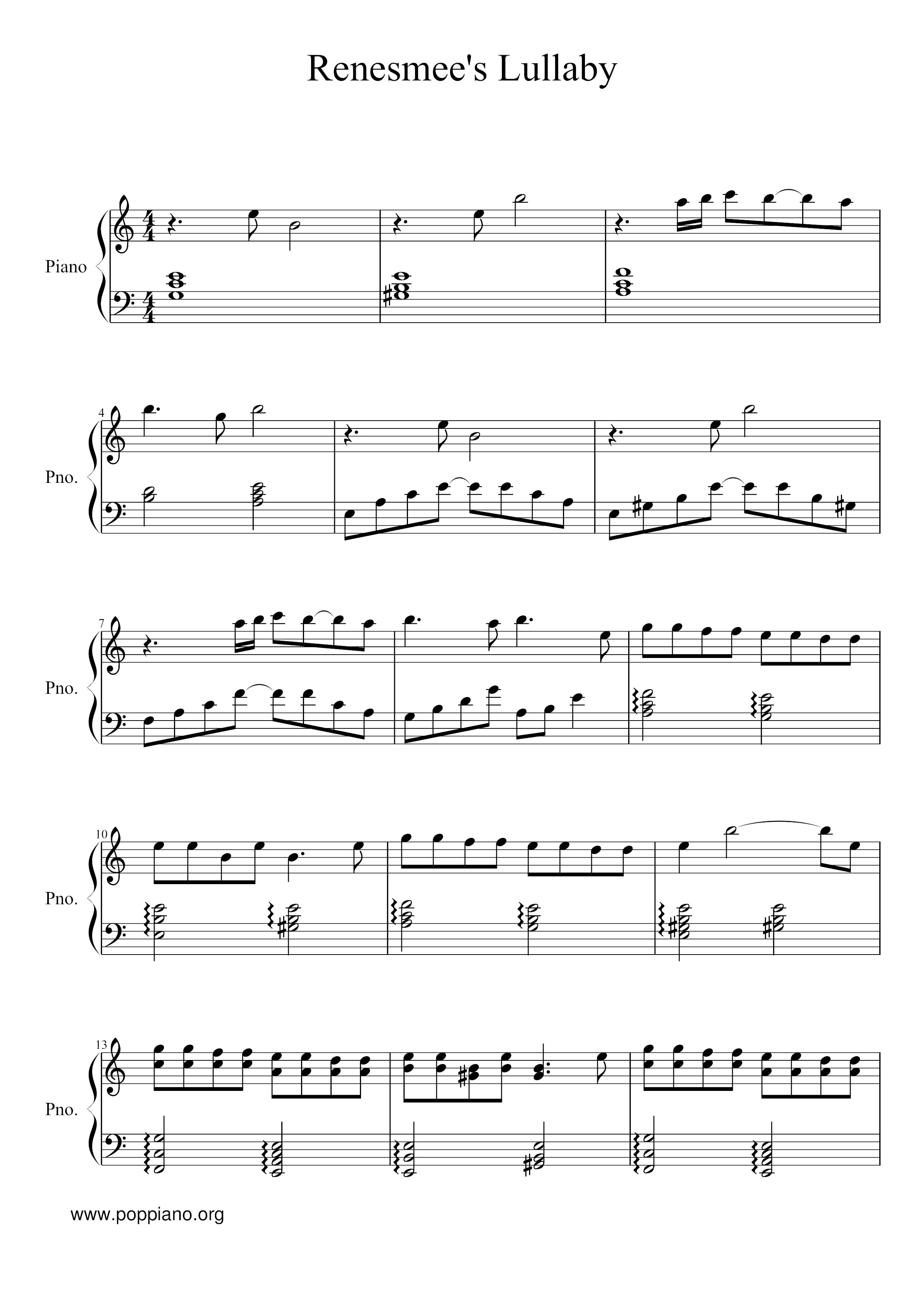 Renesmee's Lullaby (Twilight Saga)ピアノ譜