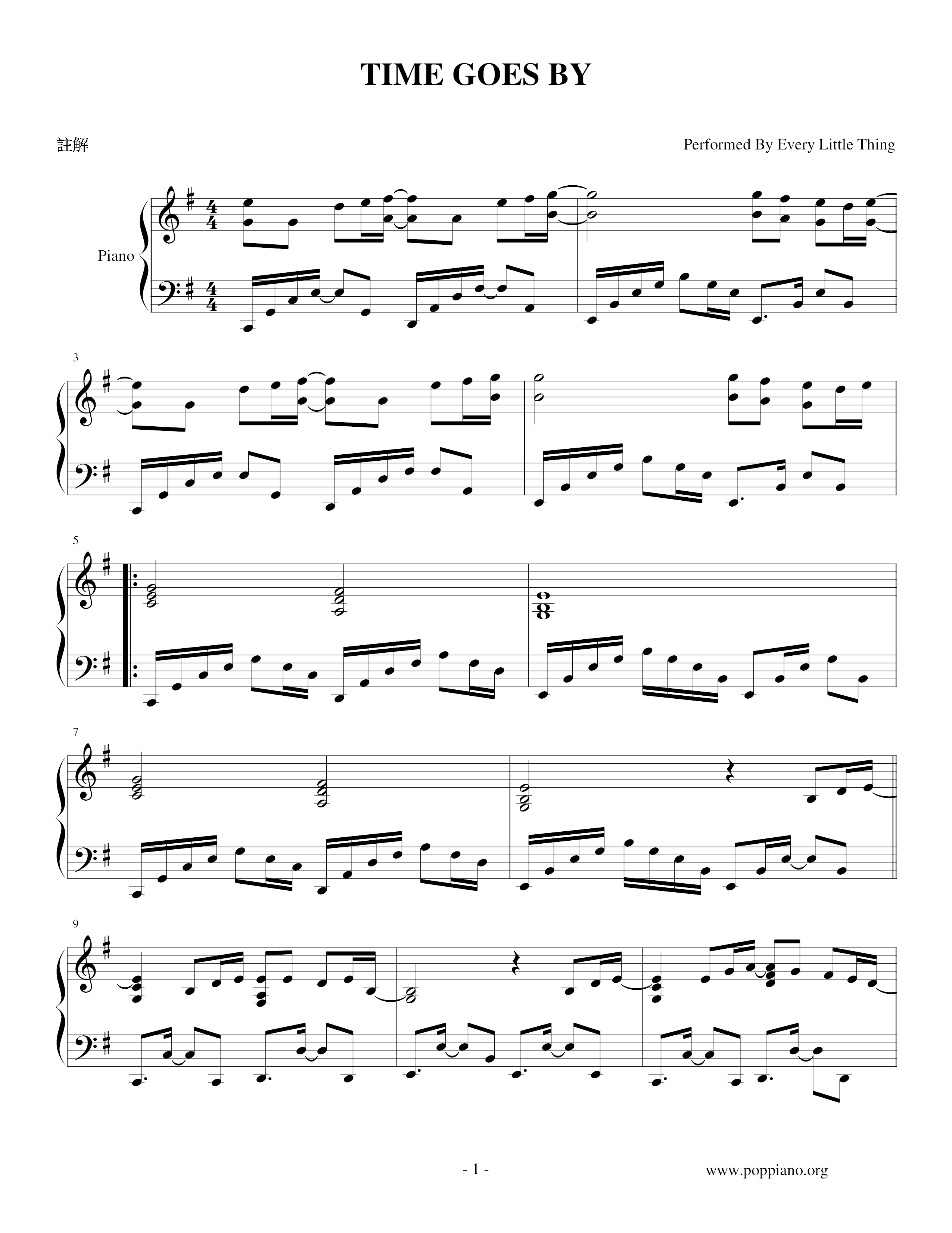 Time Goes By琴譜