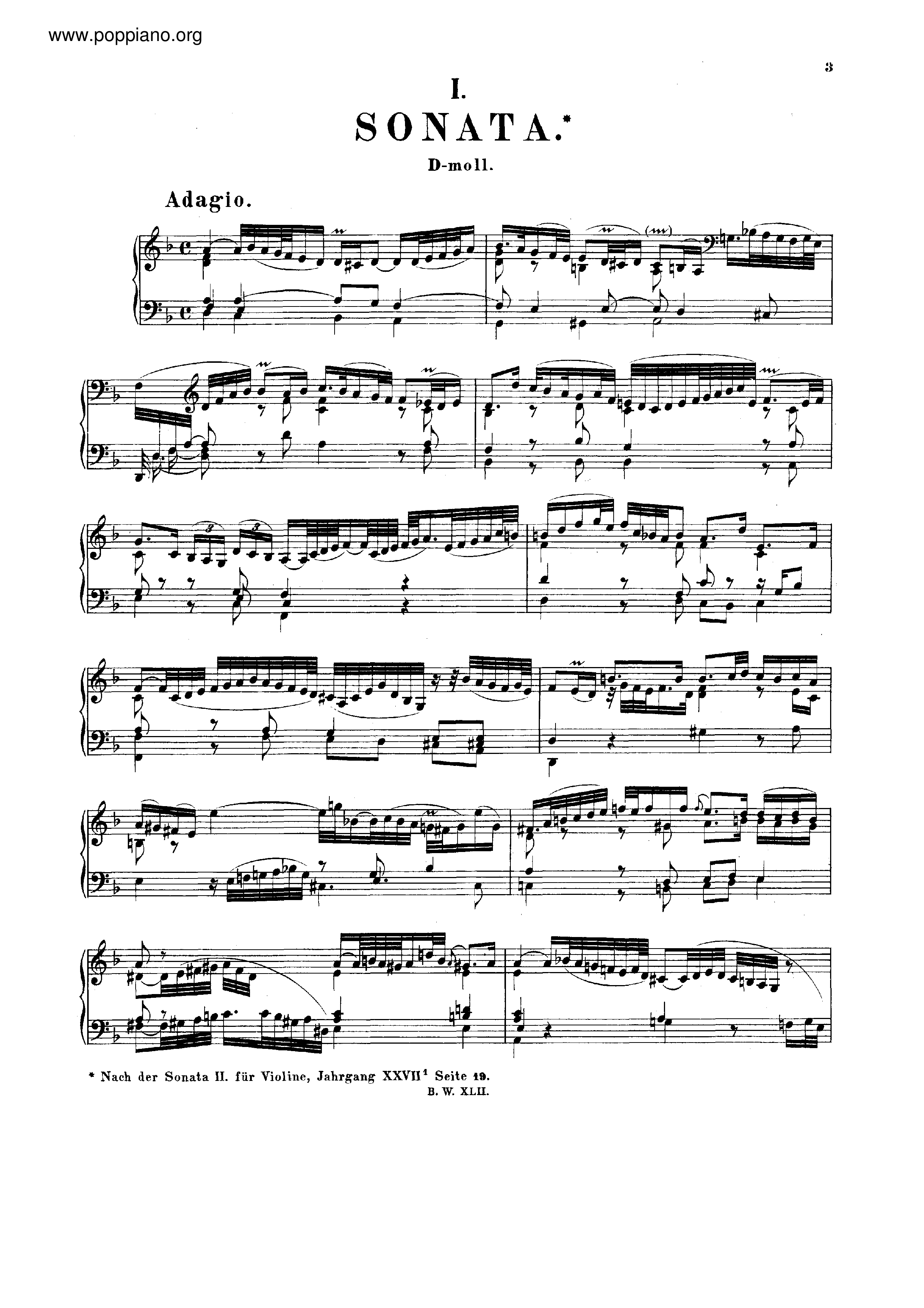 Sonata in D minor, BWV 964 Score