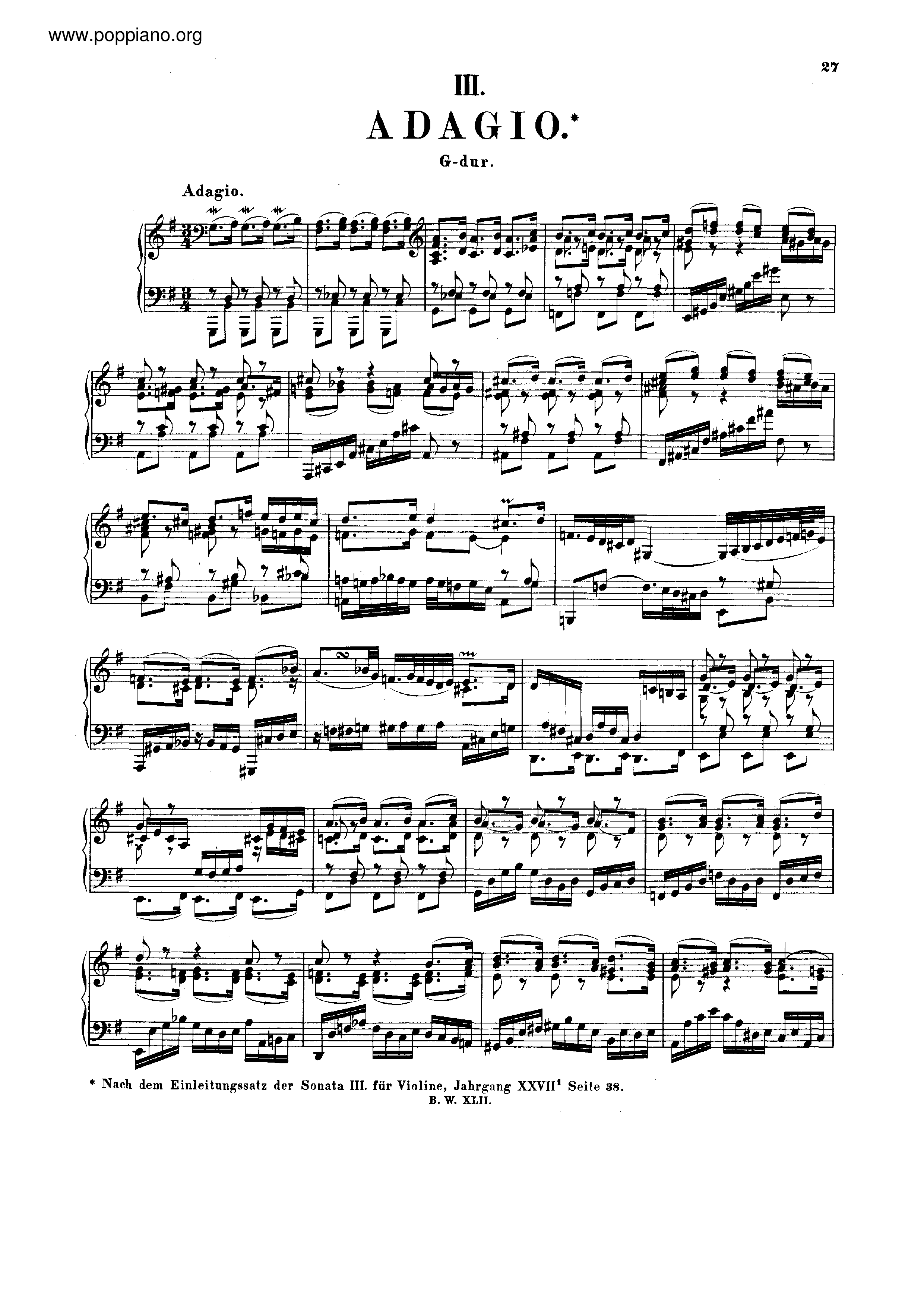 Adagio in G major, BWV 968 Score