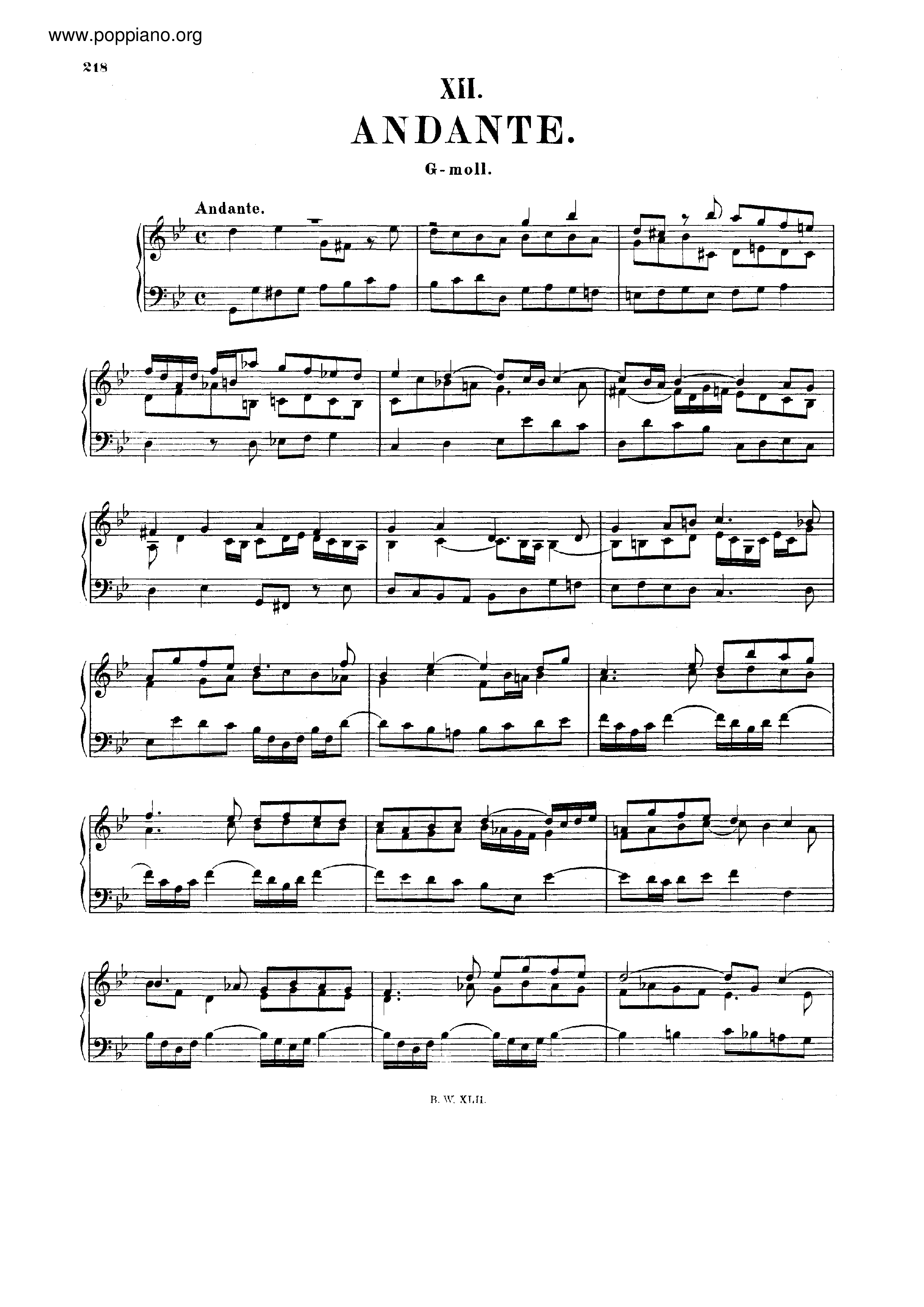 Andante in G minor, BWV 969ピアノ譜