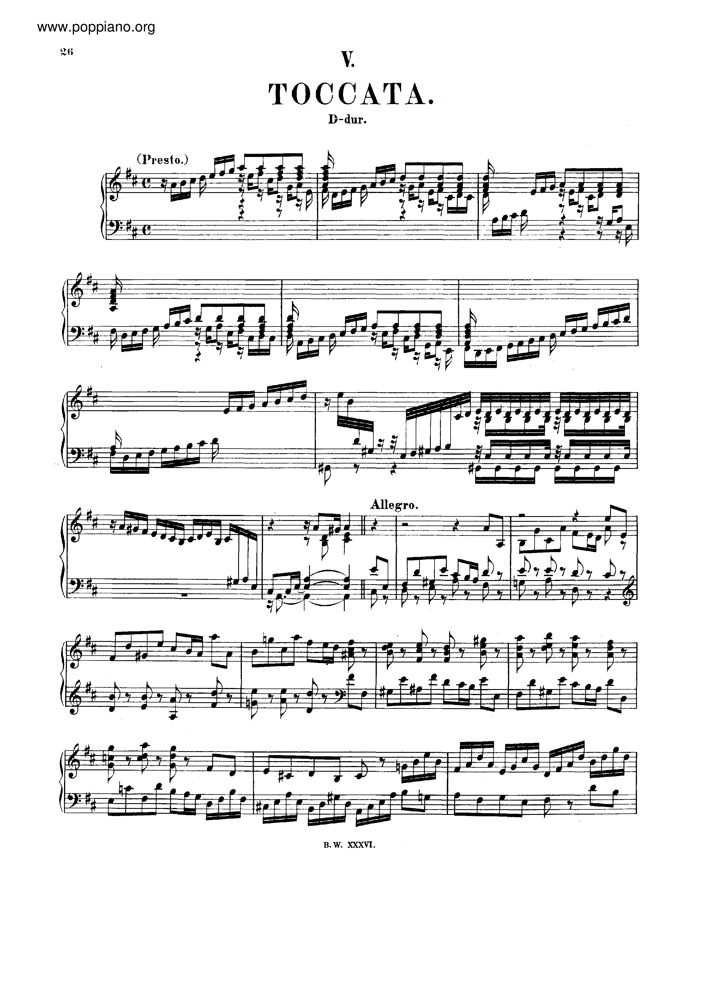 Toccata in D major, BWV 912琴譜