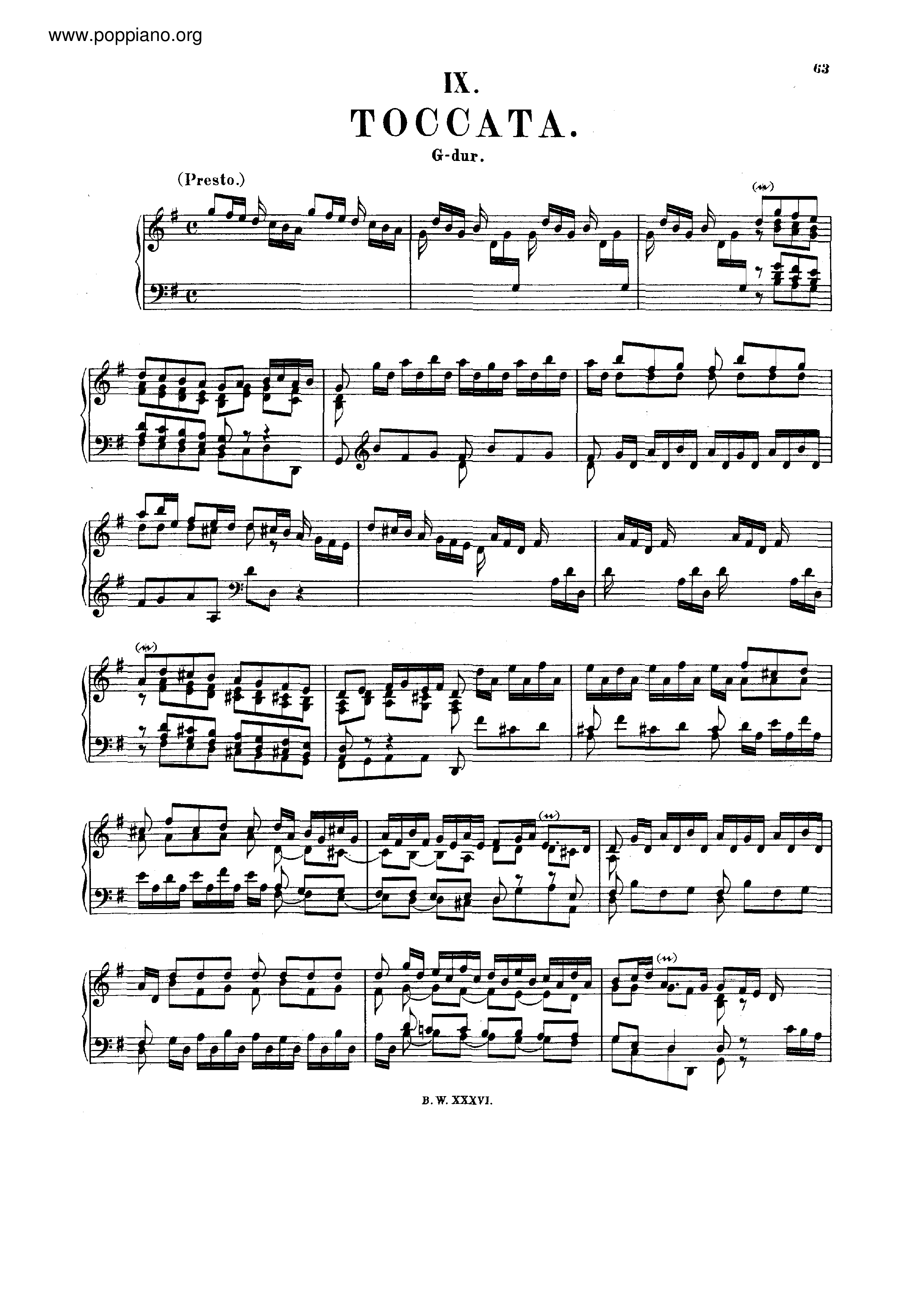 Toccata in G major, BWV 916 Score