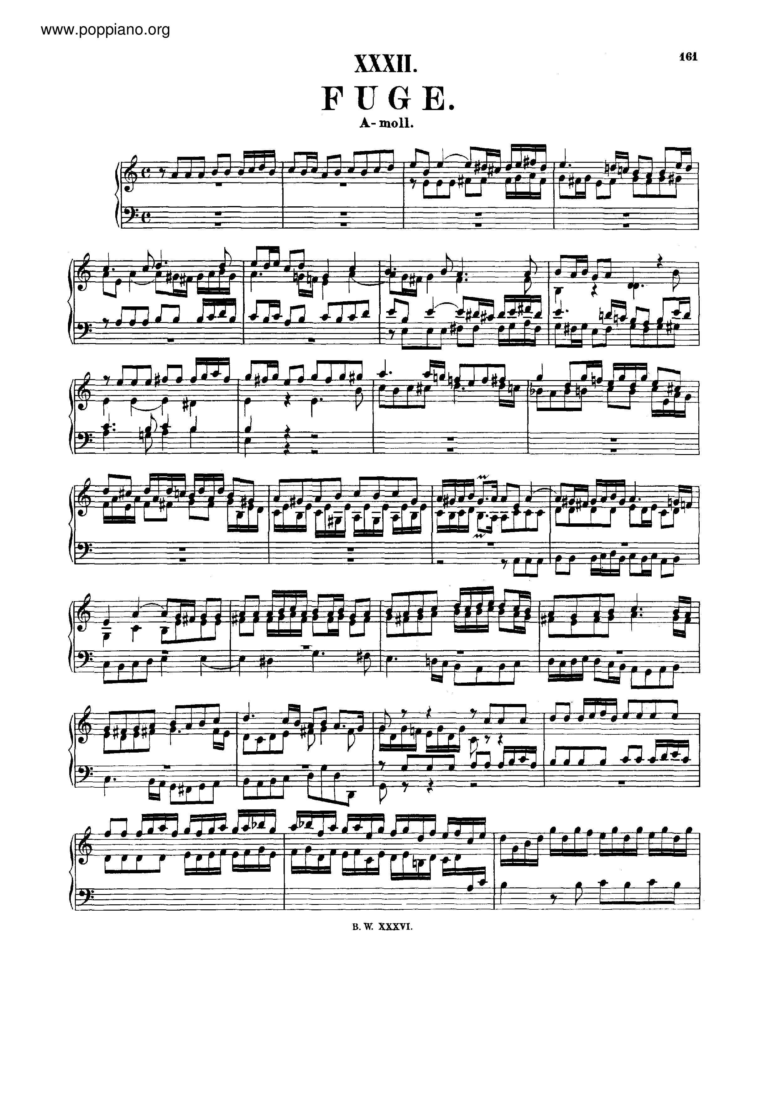 Fugue in A minor, BWV 947 Score