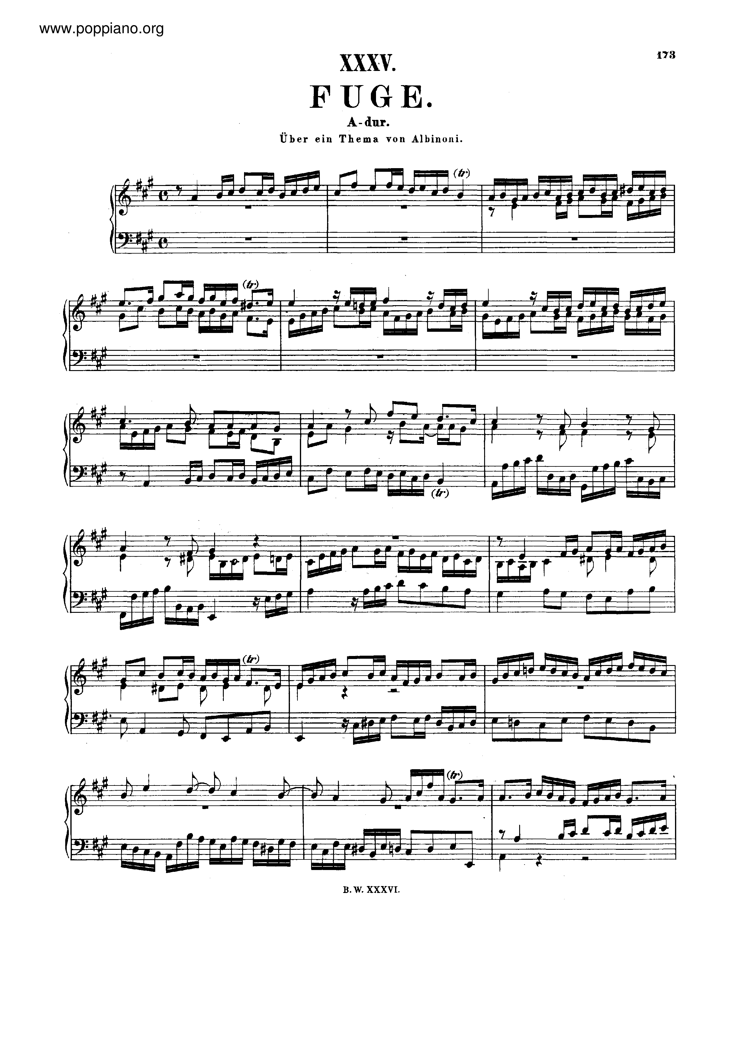 Fugue in A major, BWV 950ピアノ譜