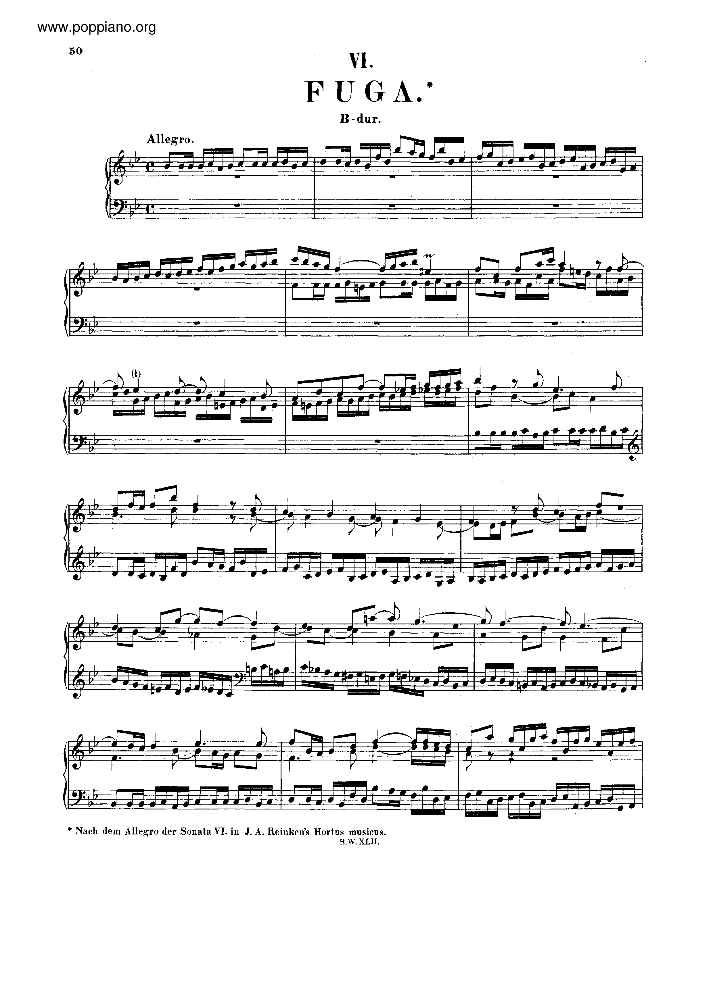Fugue in B-flat major, BWV 954ピアノ譜