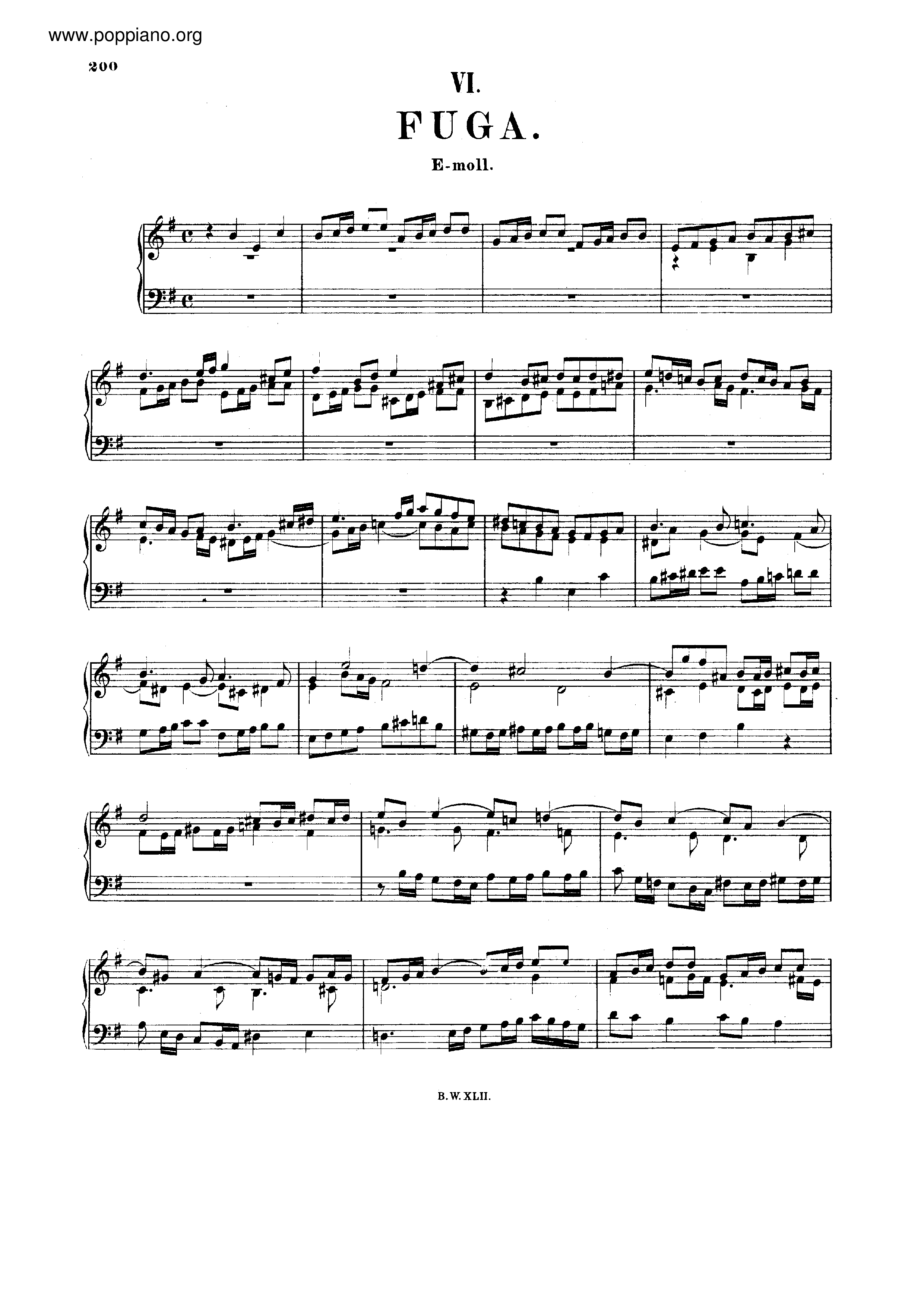 Fugue in e minor, BWV 956 Score