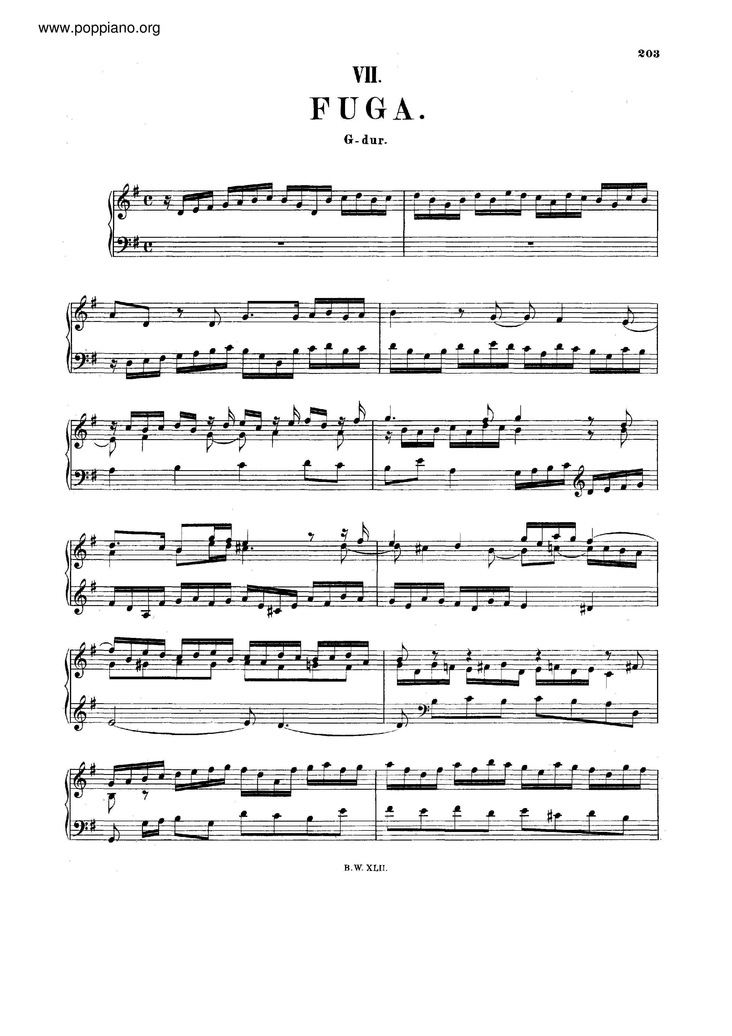 Fugue in G major, BWV 957琴谱