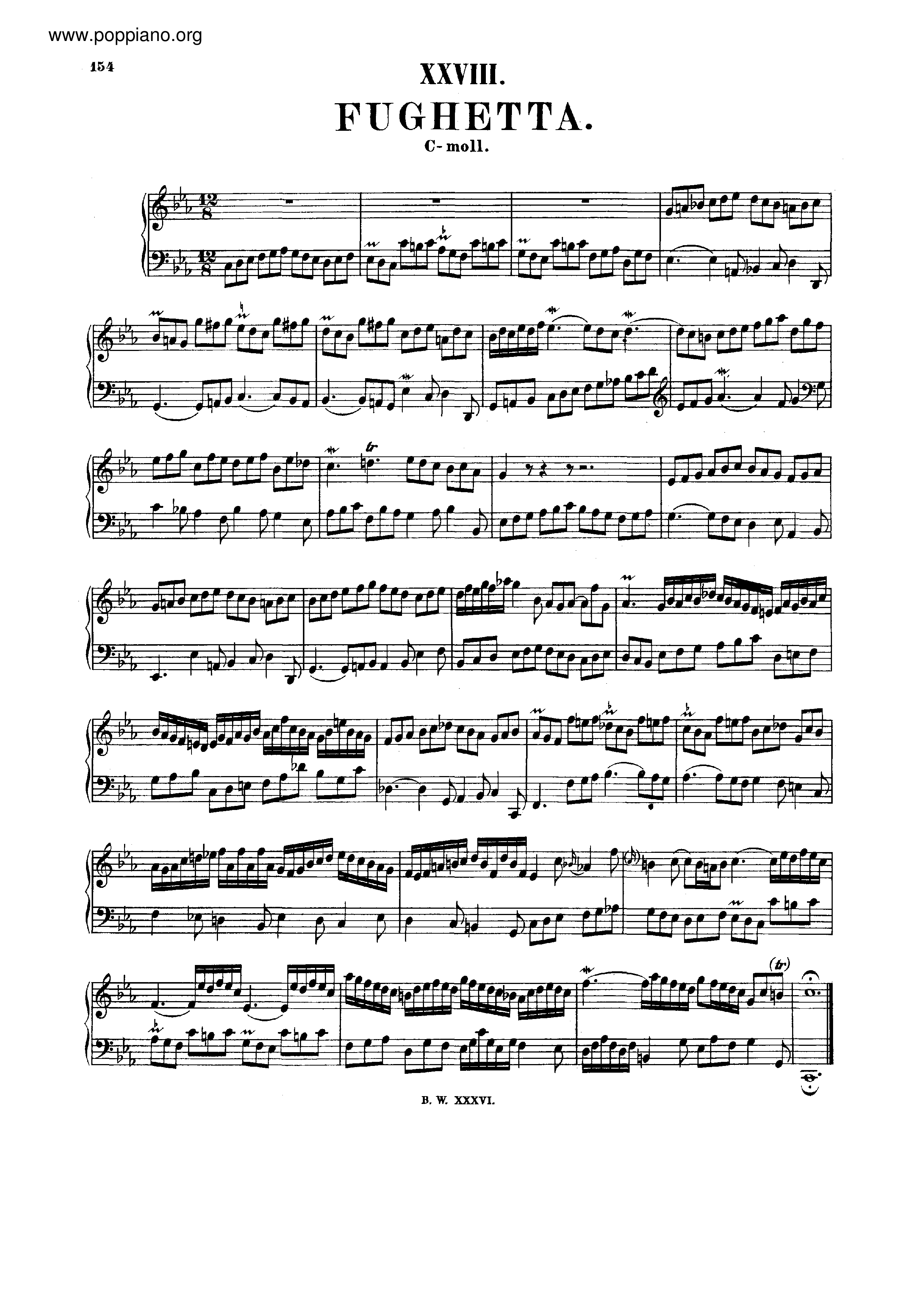 Fughetta in C minor, BWV 961琴谱