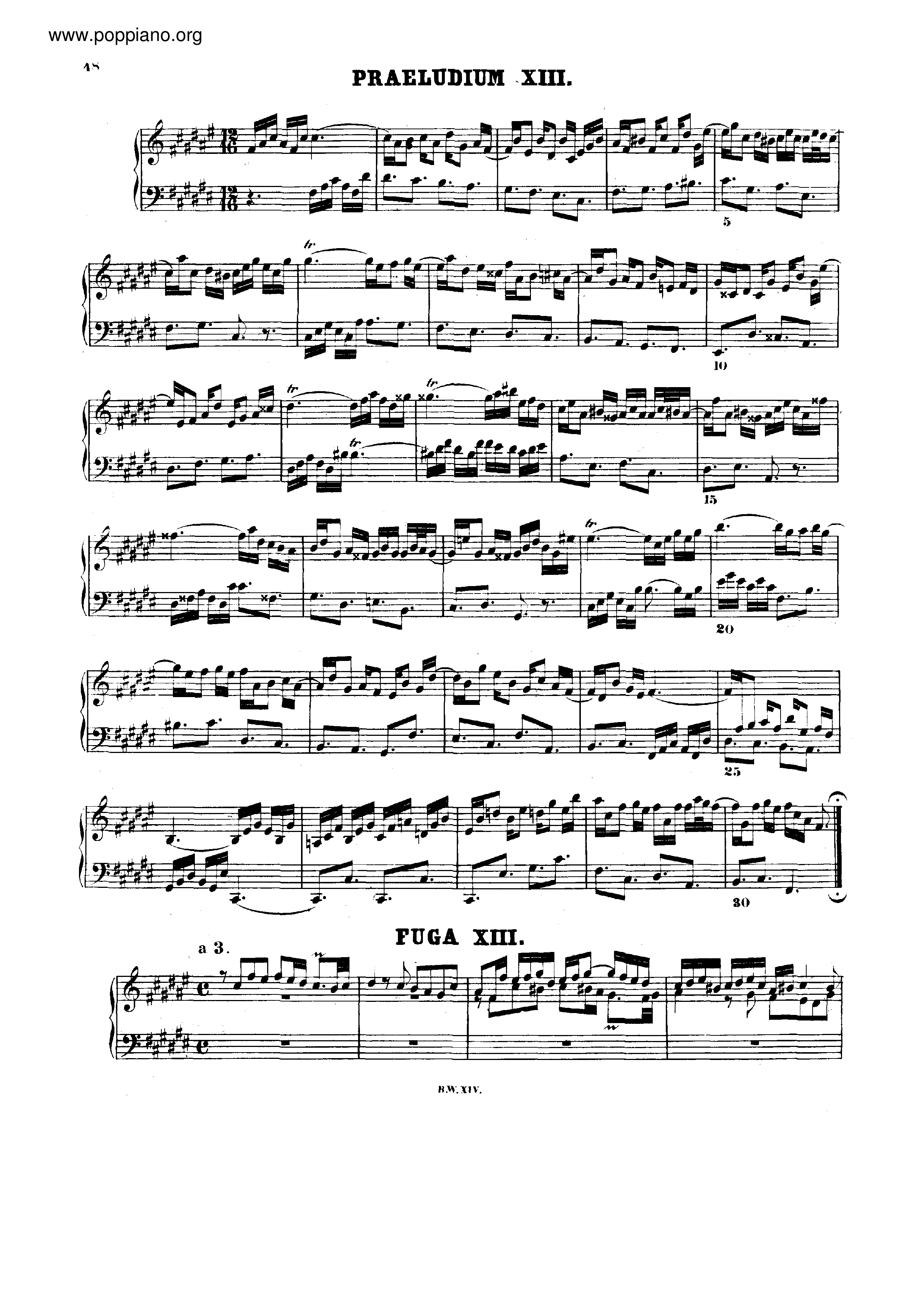 Prelude and Fugue No.13 F# major, BWV 858 Score