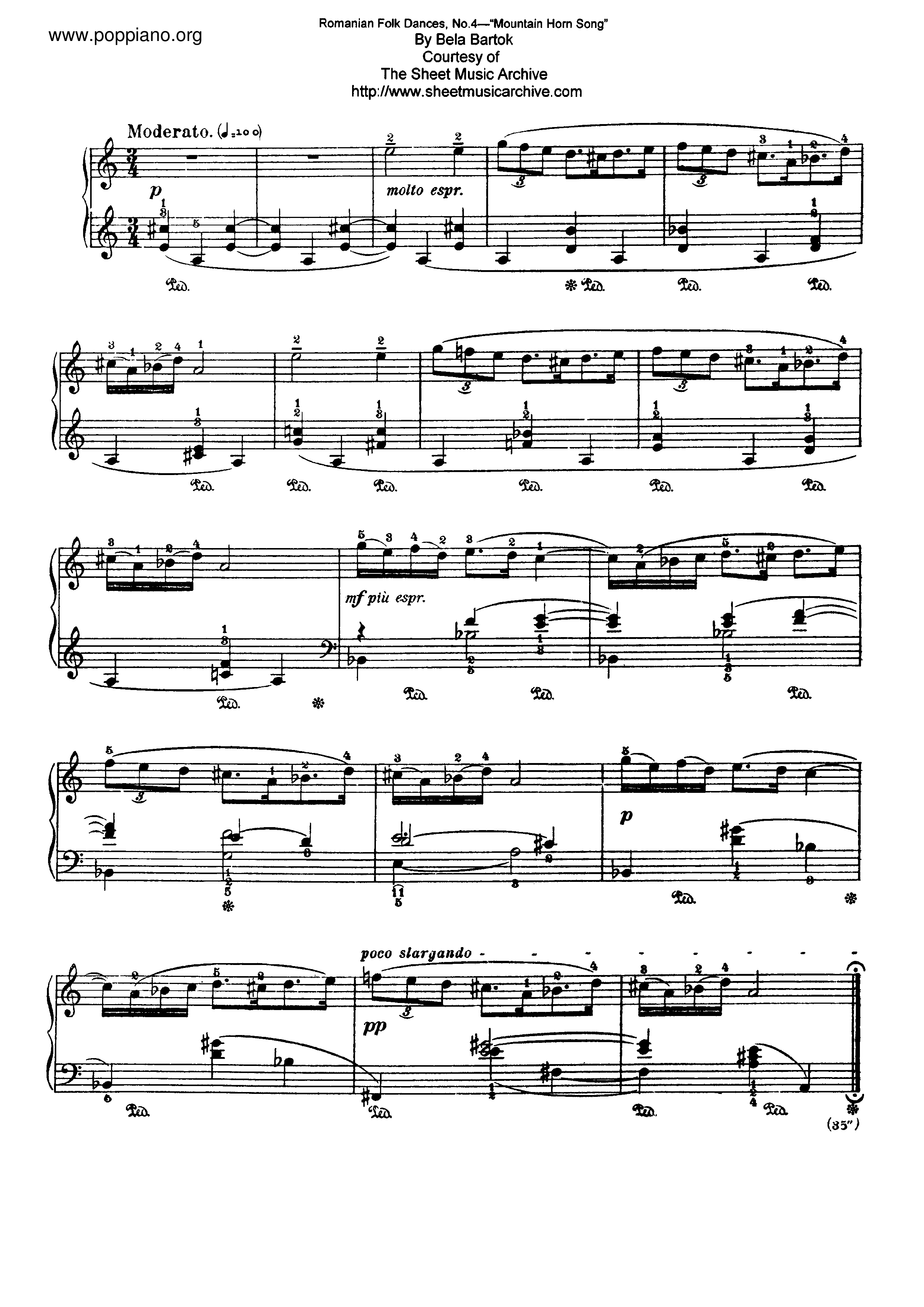 4. Mountain Horn Song, Sz.56琴譜