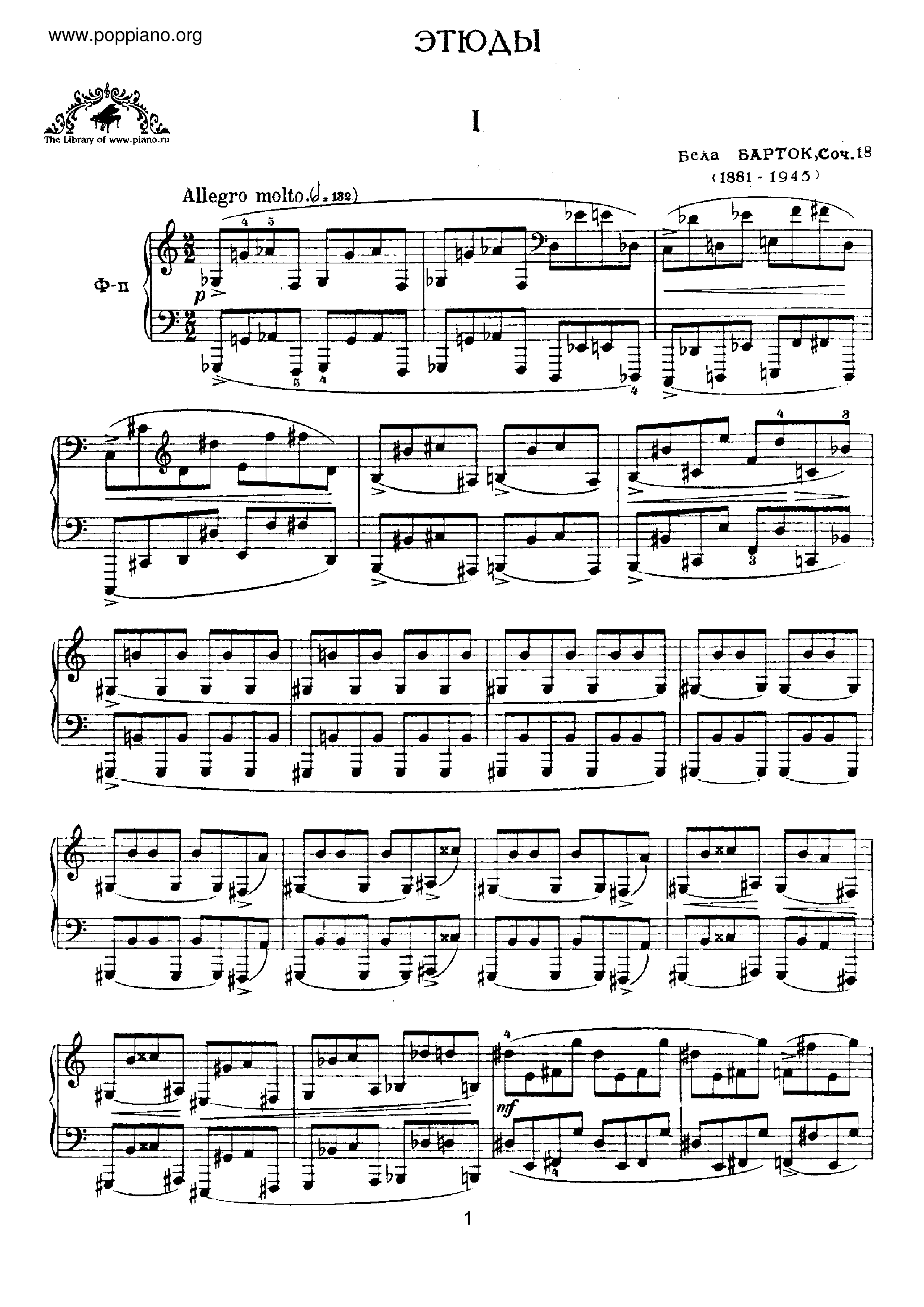 Studies for Piano, Op.18 Score