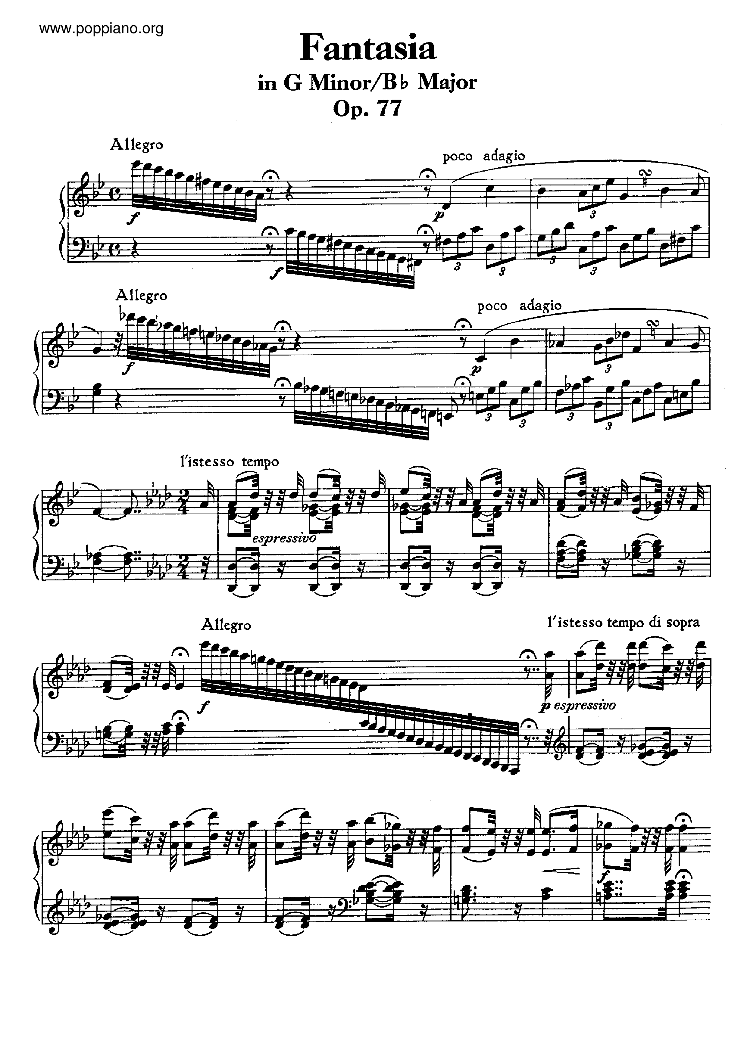 Fantasia in G Minor / Bb Major, Op. 77琴谱