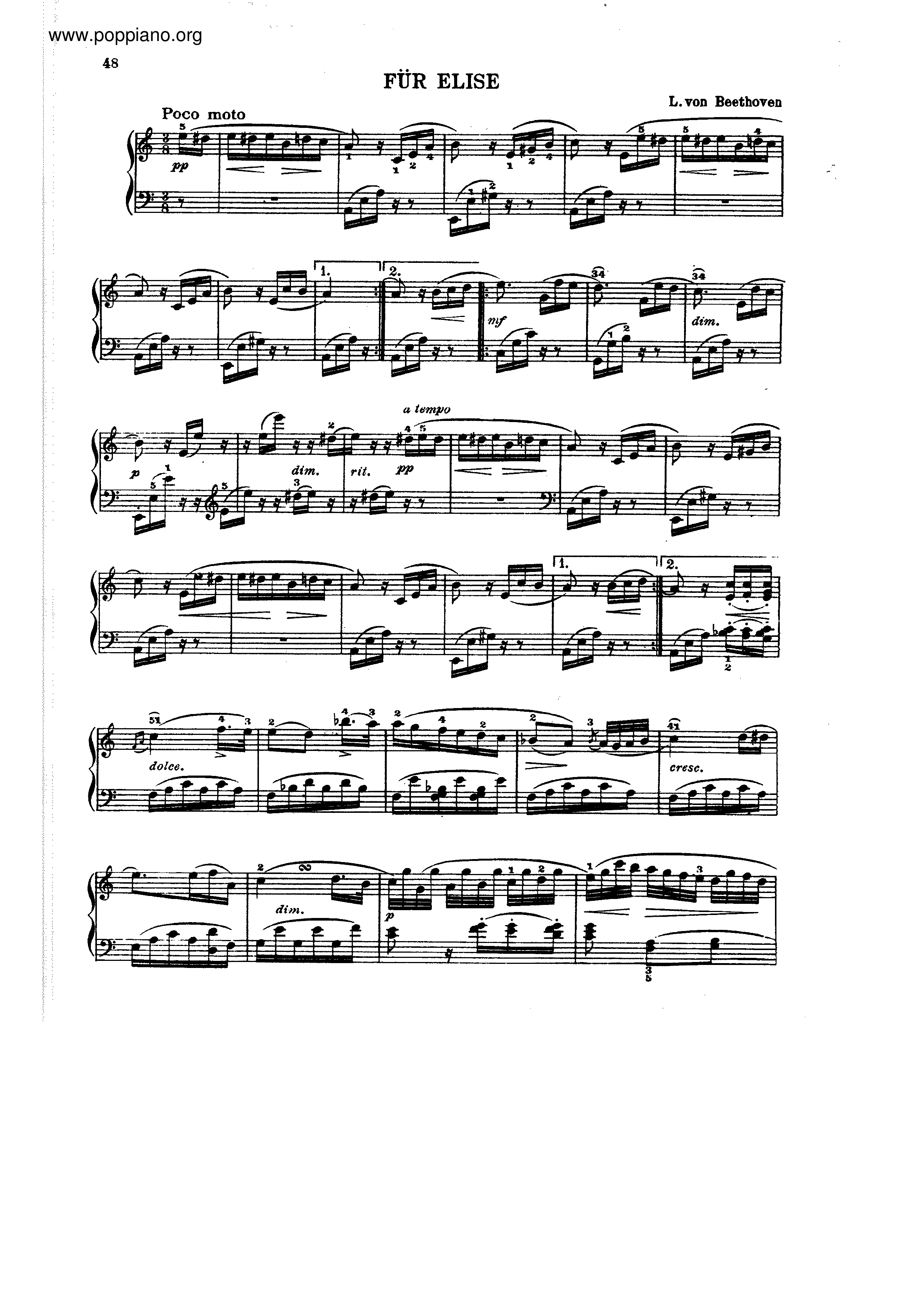 Bagatelle No. 25 in A Minor, WoO 59 Für Elise琴譜