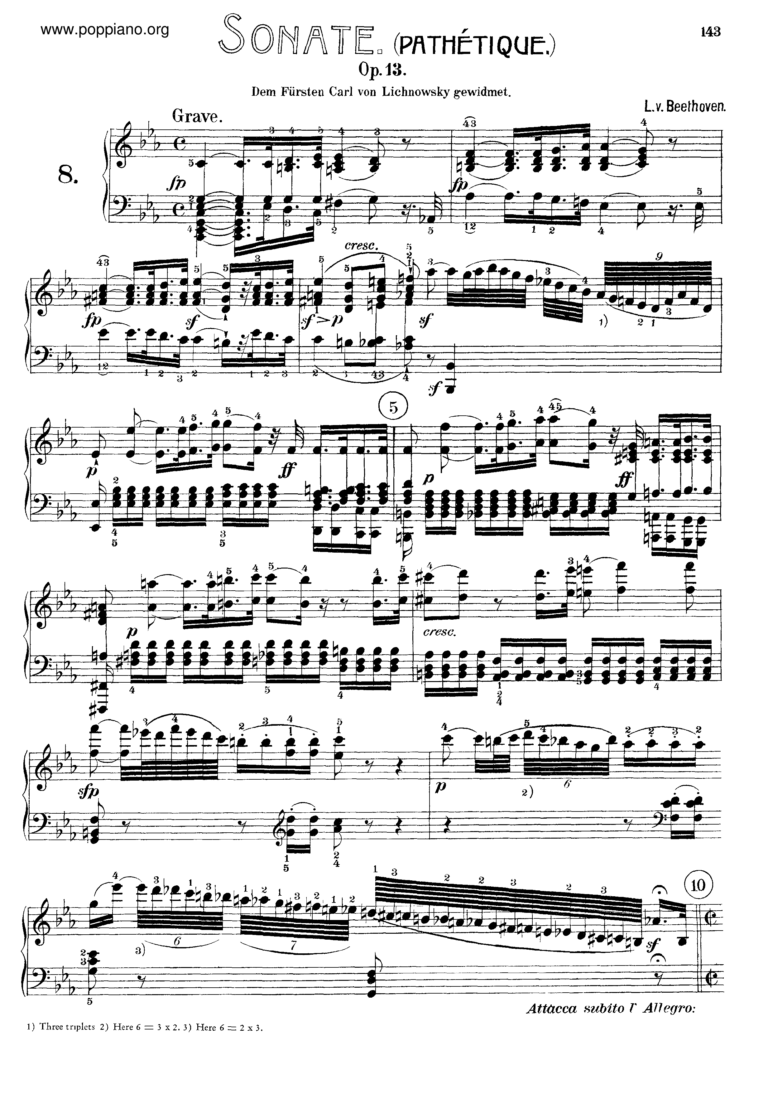 Sonata No. 8, Op. 13 悲愴奏鳴曲 Movt 1-3琴譜
