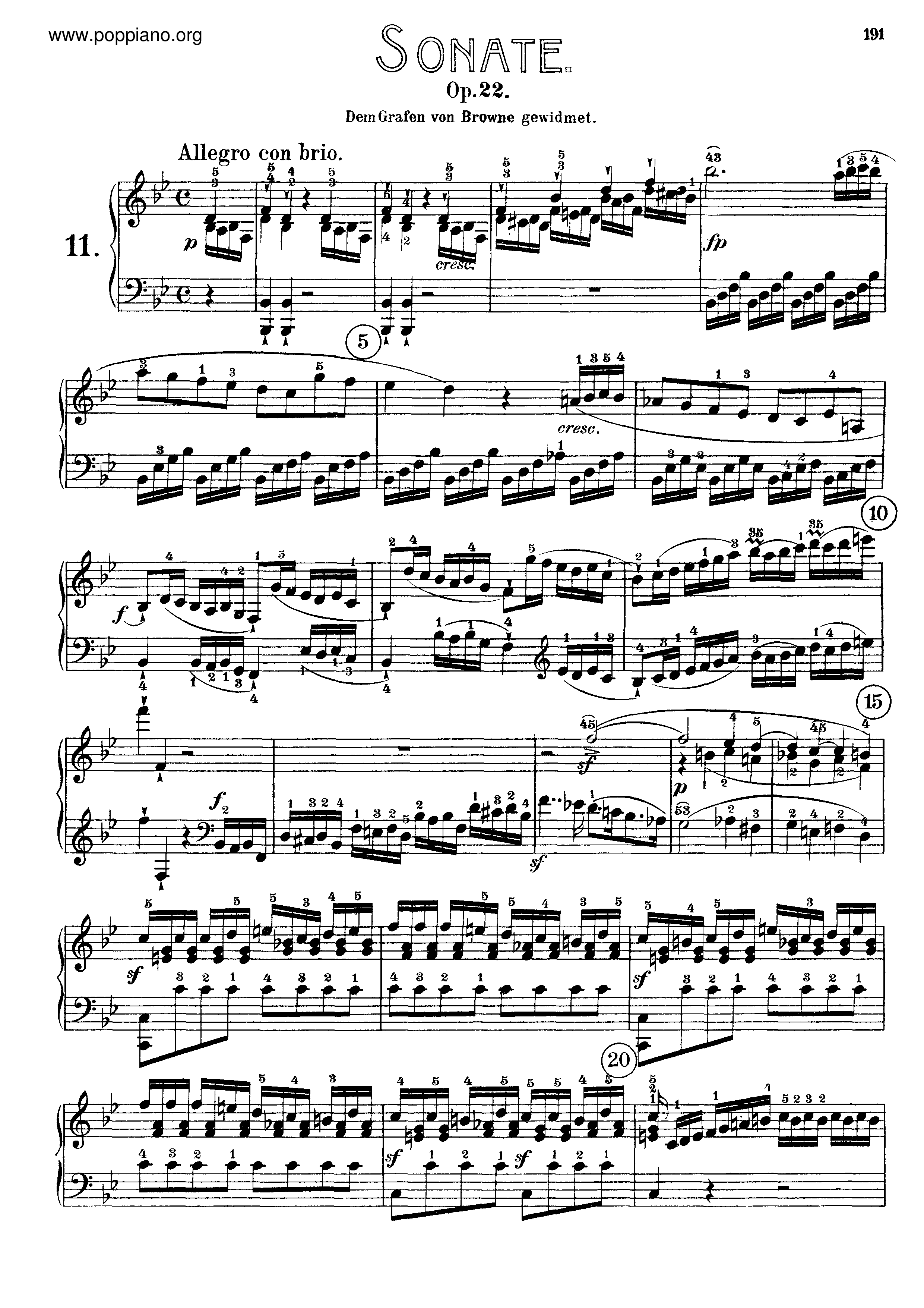 Sonata No. 11 in B-flat majorピアノ譜
