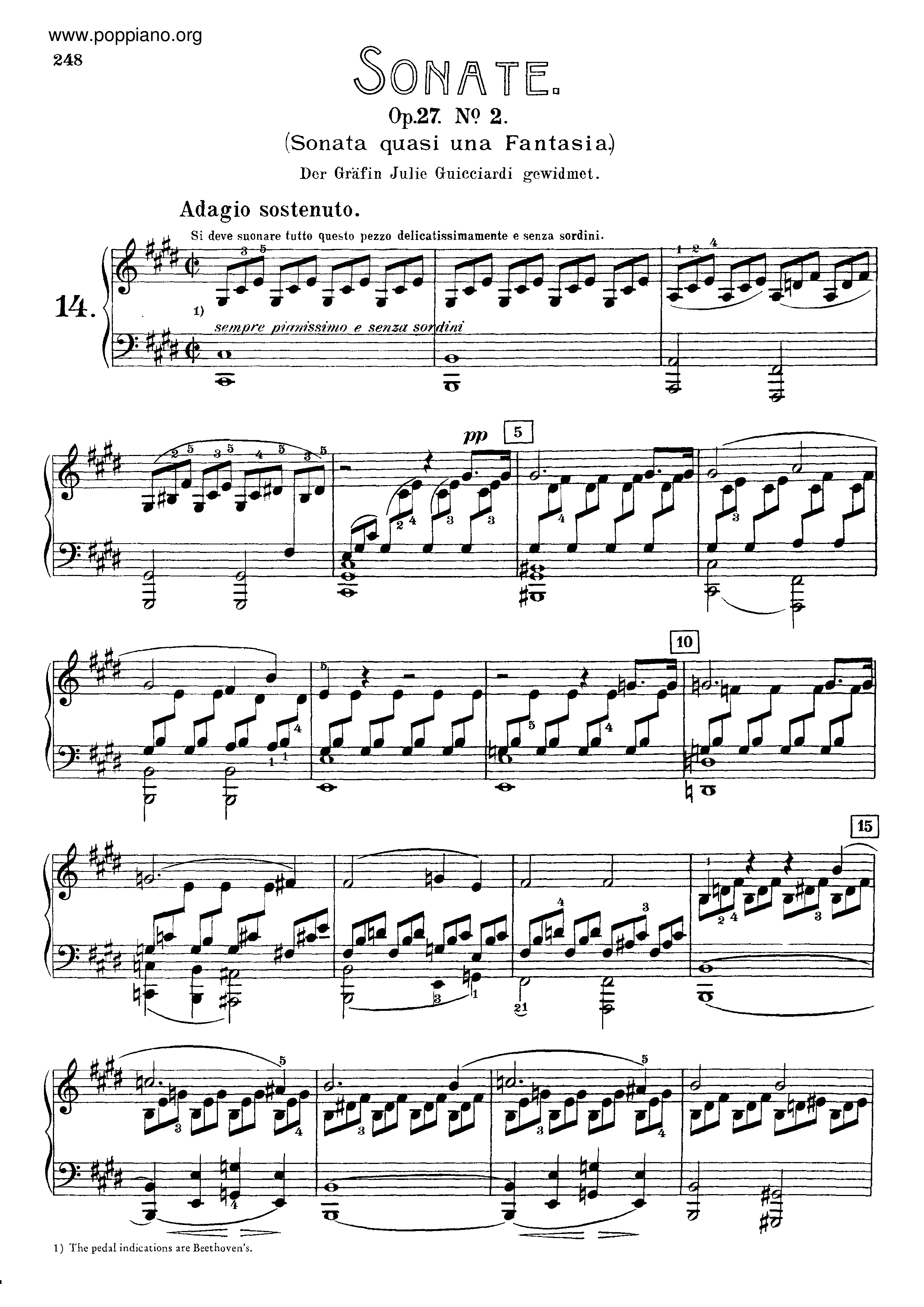 Sonata No. 14 Moonlight in C-Sharp Minor, Op. 27 No. 2: I. Adagio sostenutoピアノ譜