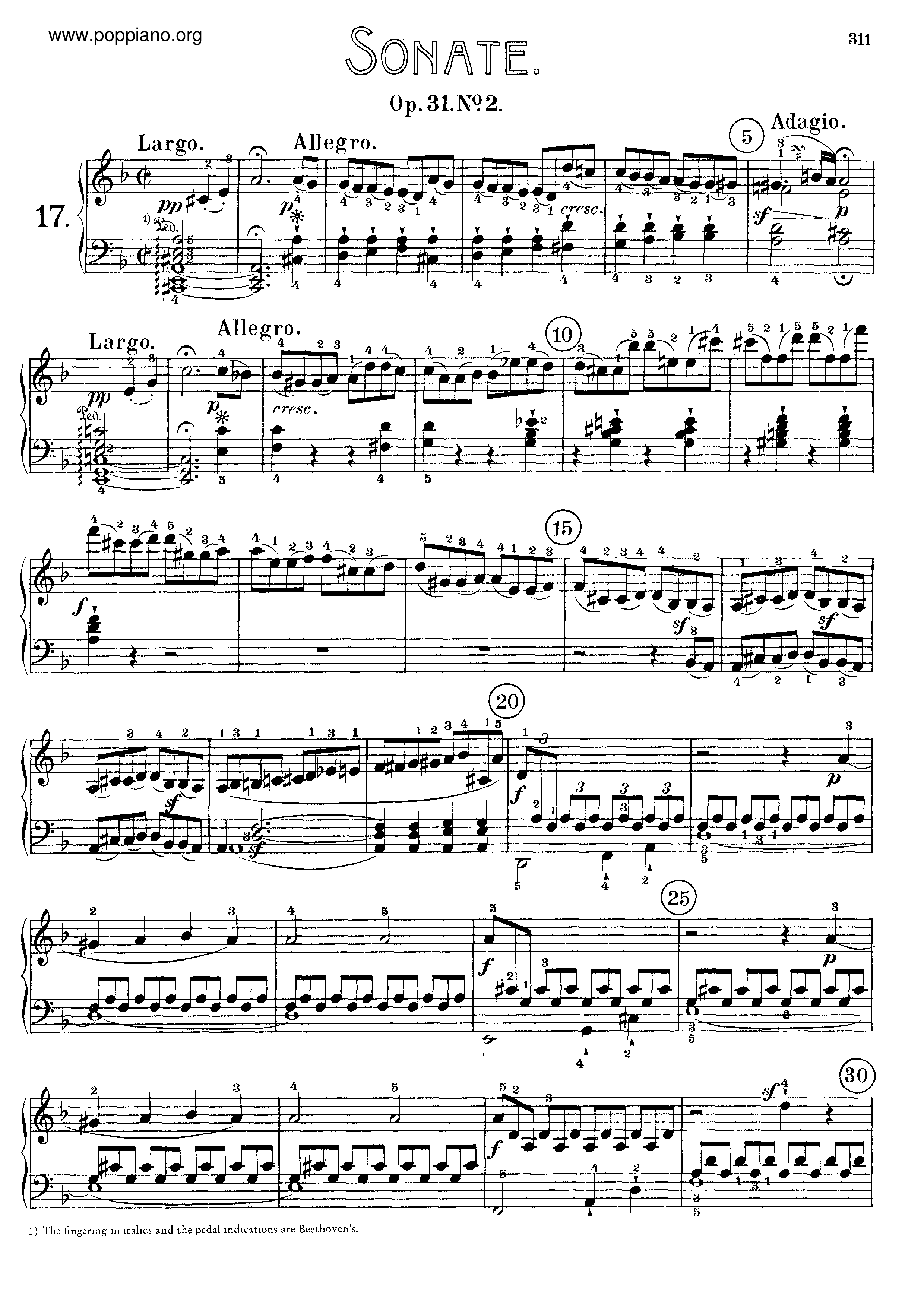 Sonata No. 17, Op. 31 Movt 2 Tempest Score