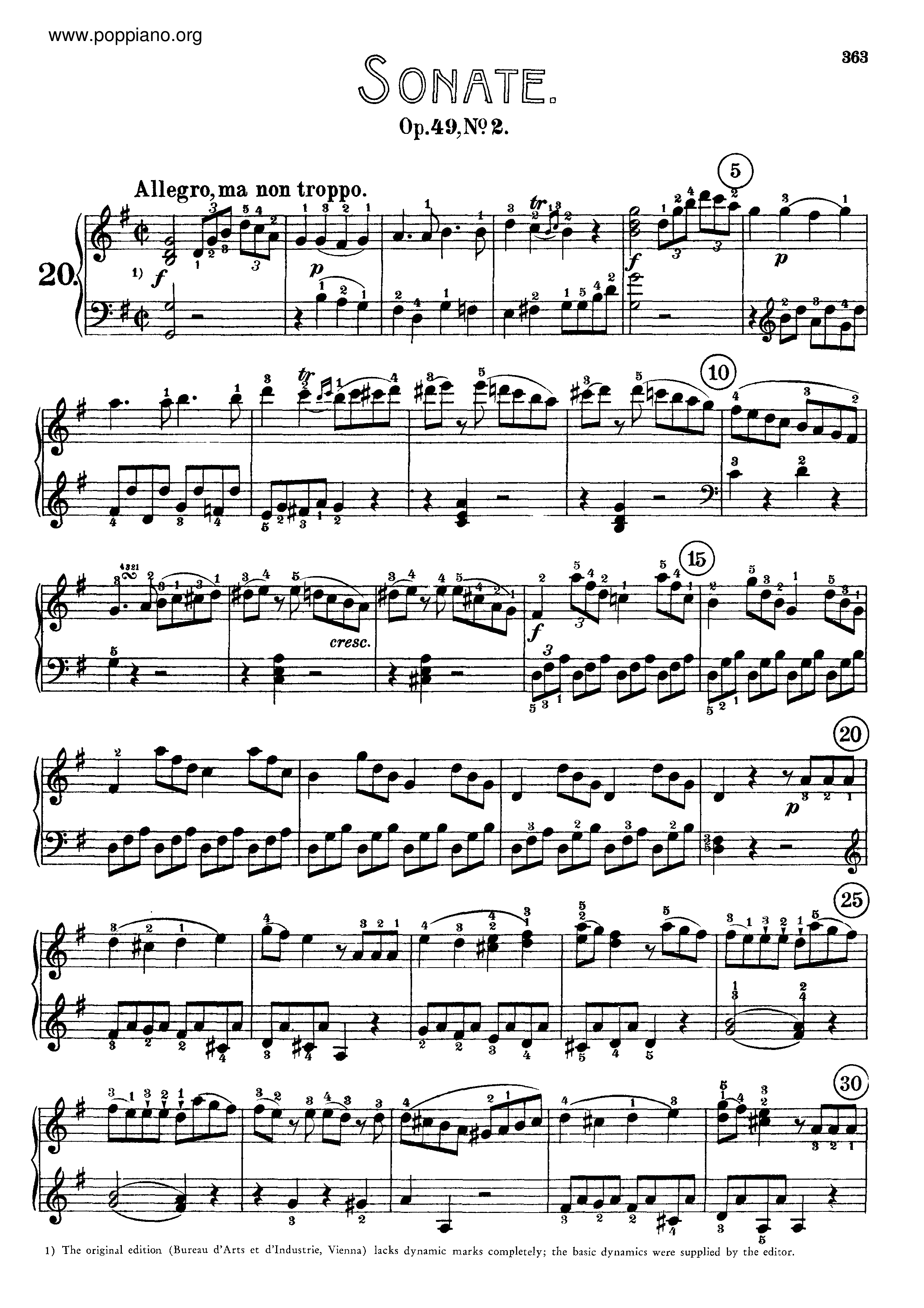Sonata No. 20 in G major Score