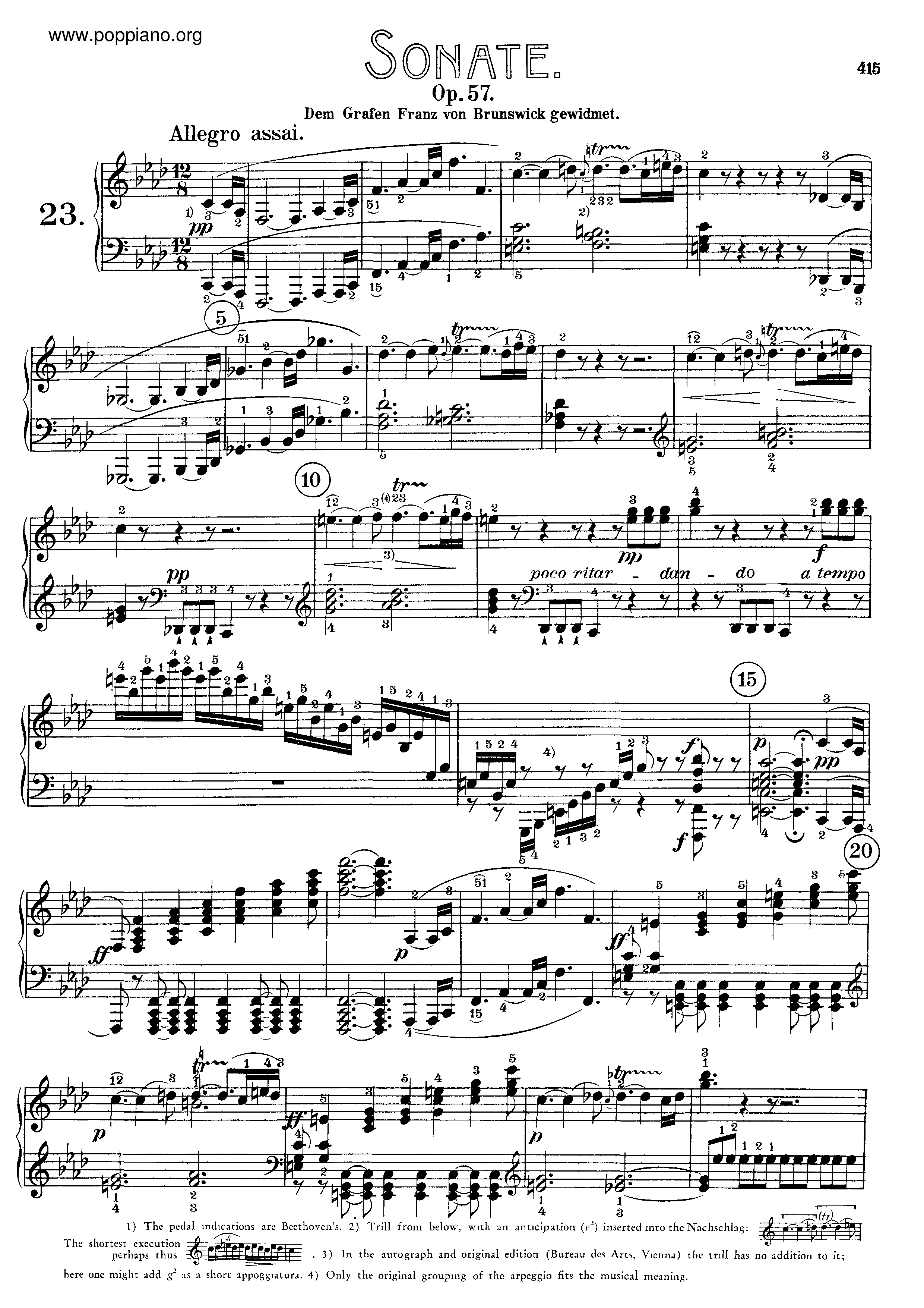 Sonata No. 23 in F minor琴谱