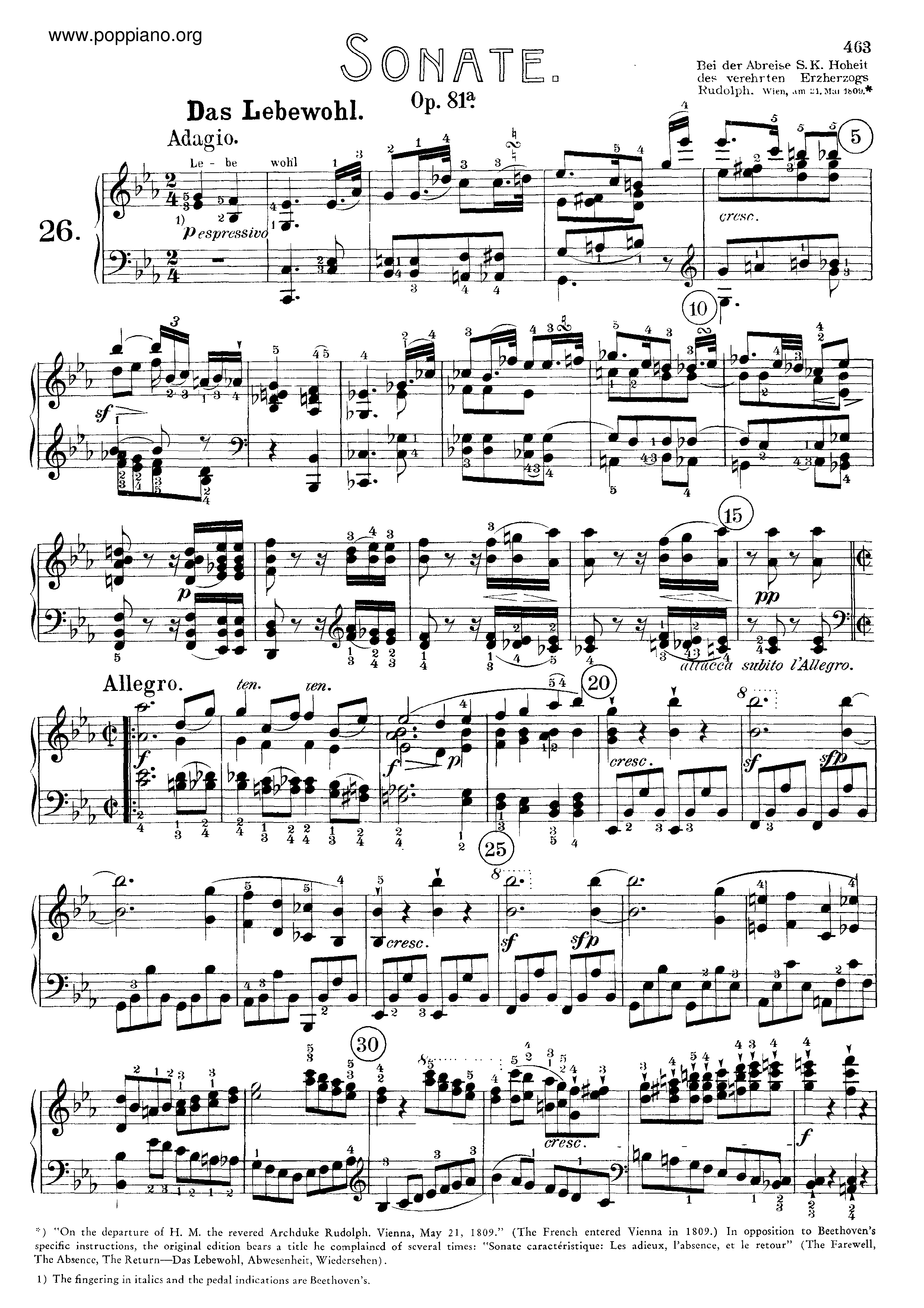 Sonata No. 26 in E-flat Major Score