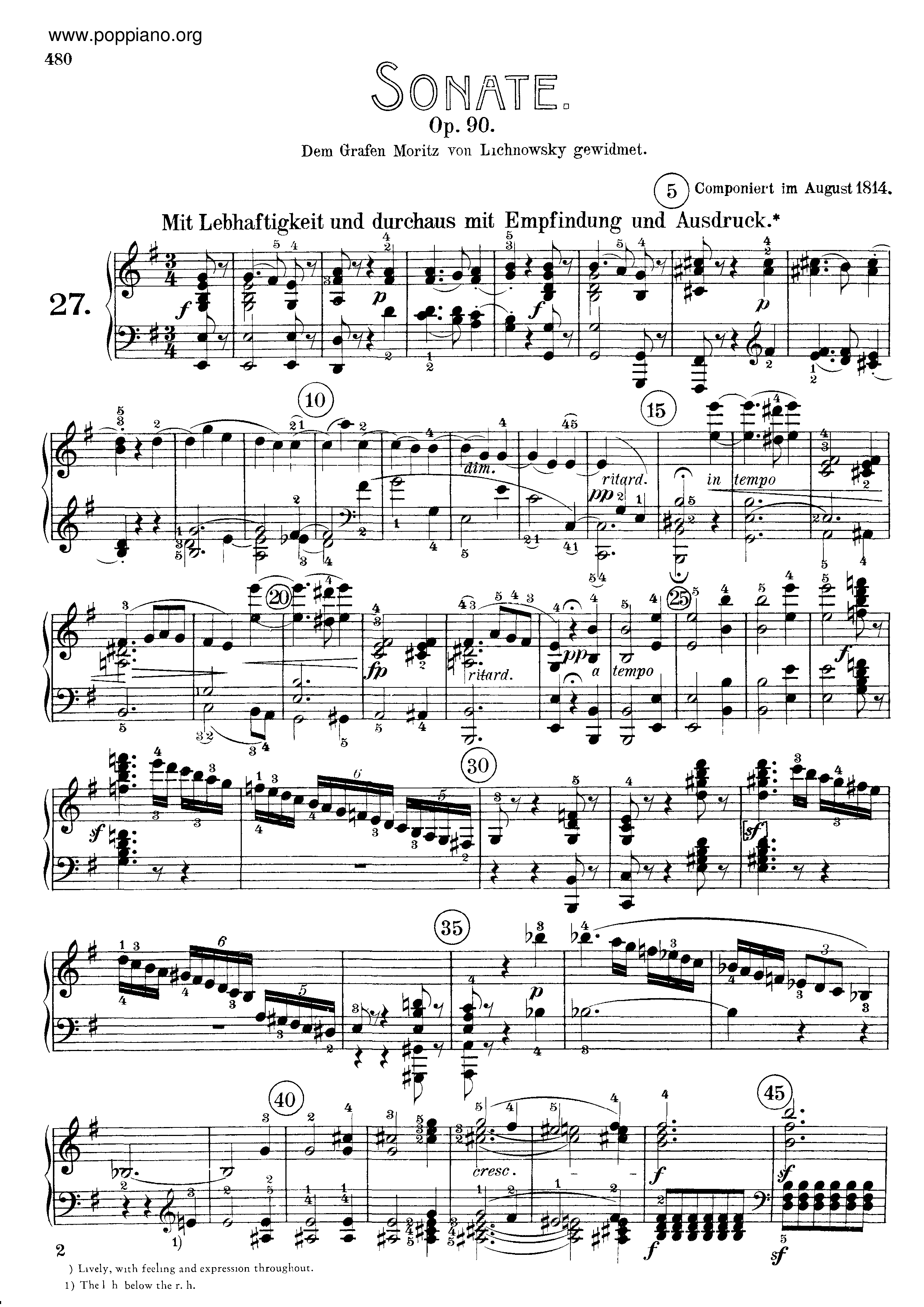 Sonata No. 27 in E minorピアノ譜