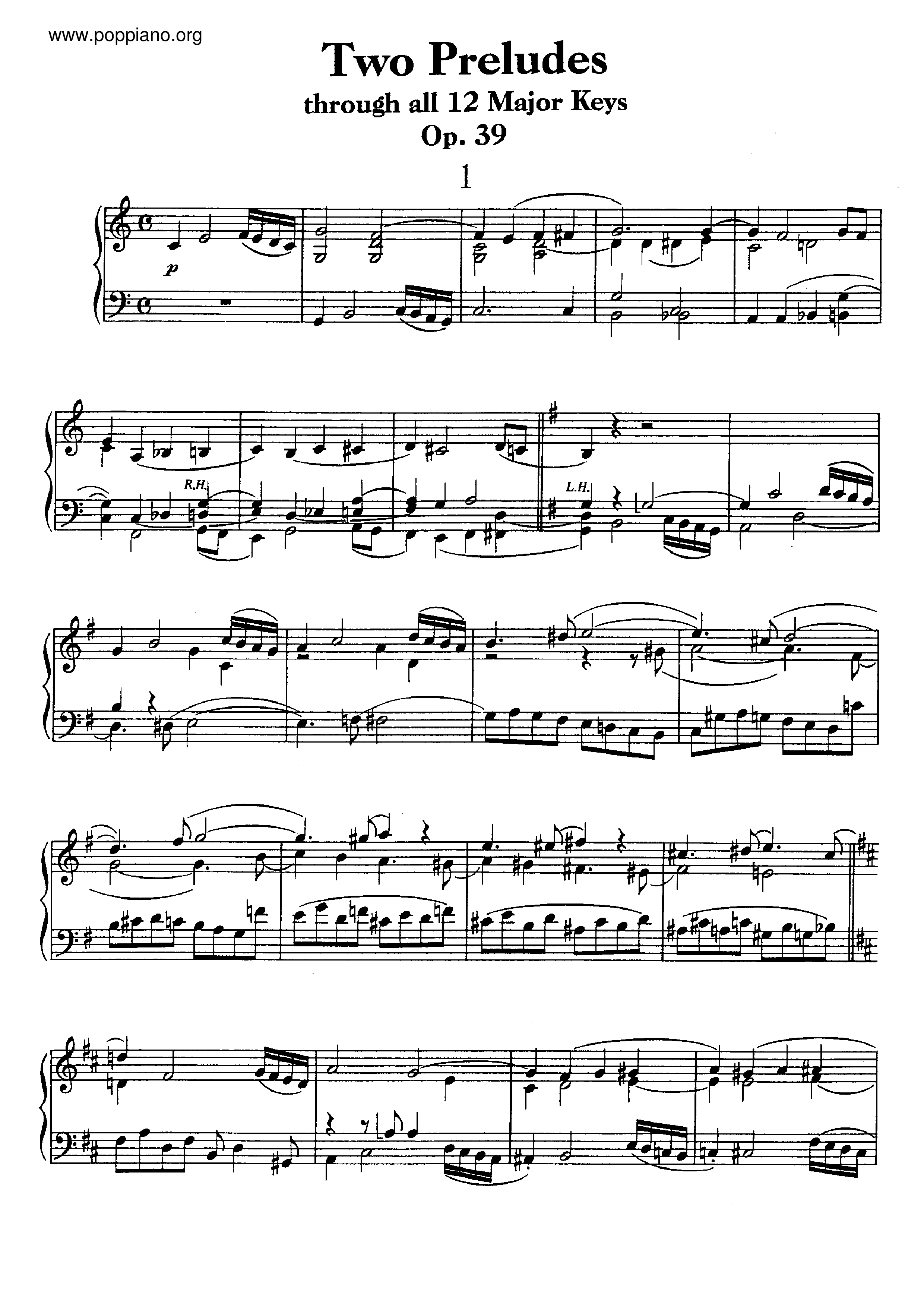 Preludes through all twelve major keys, Op. 39琴譜