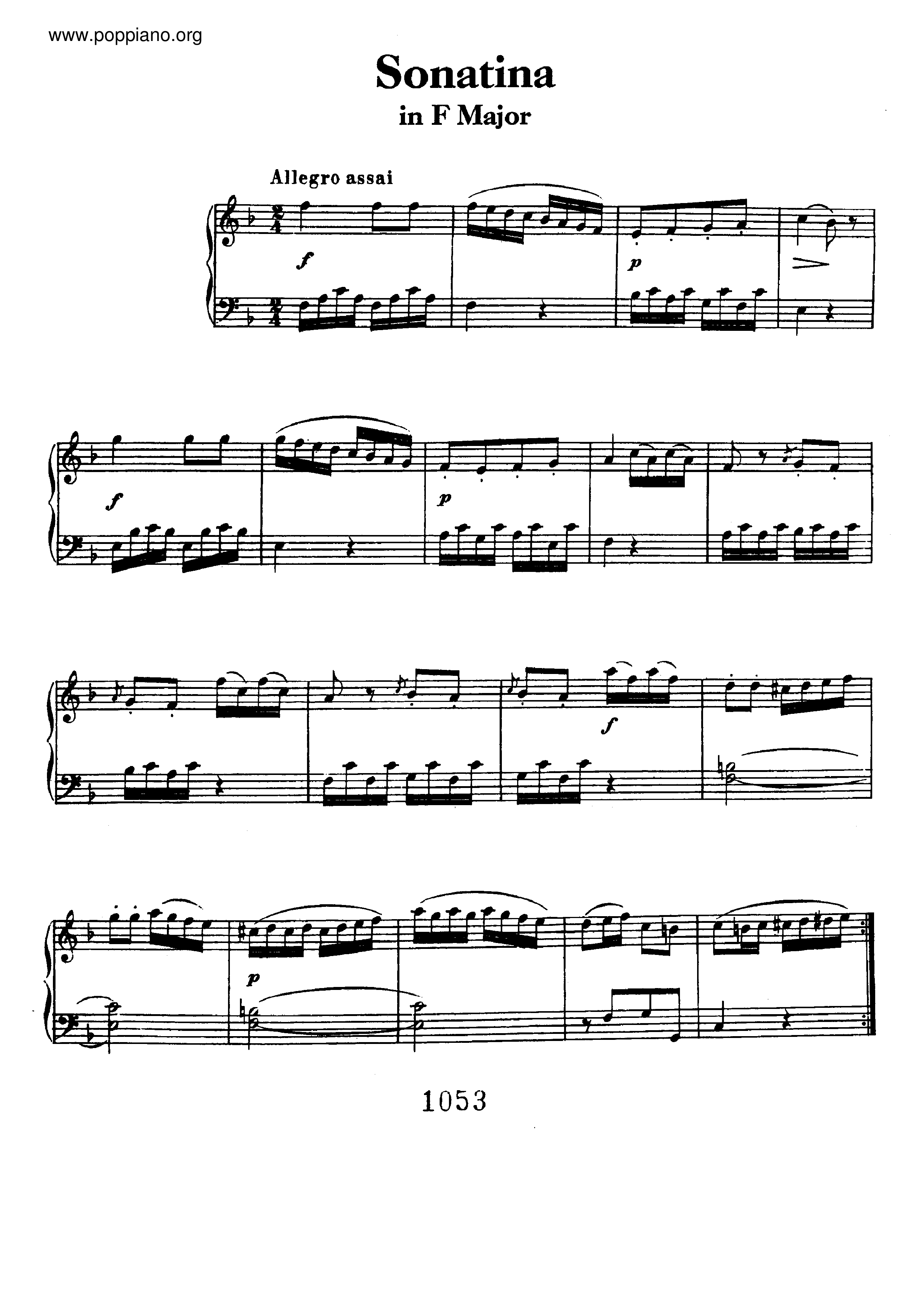 Sonatina in F major AnH 5ピアノ譜