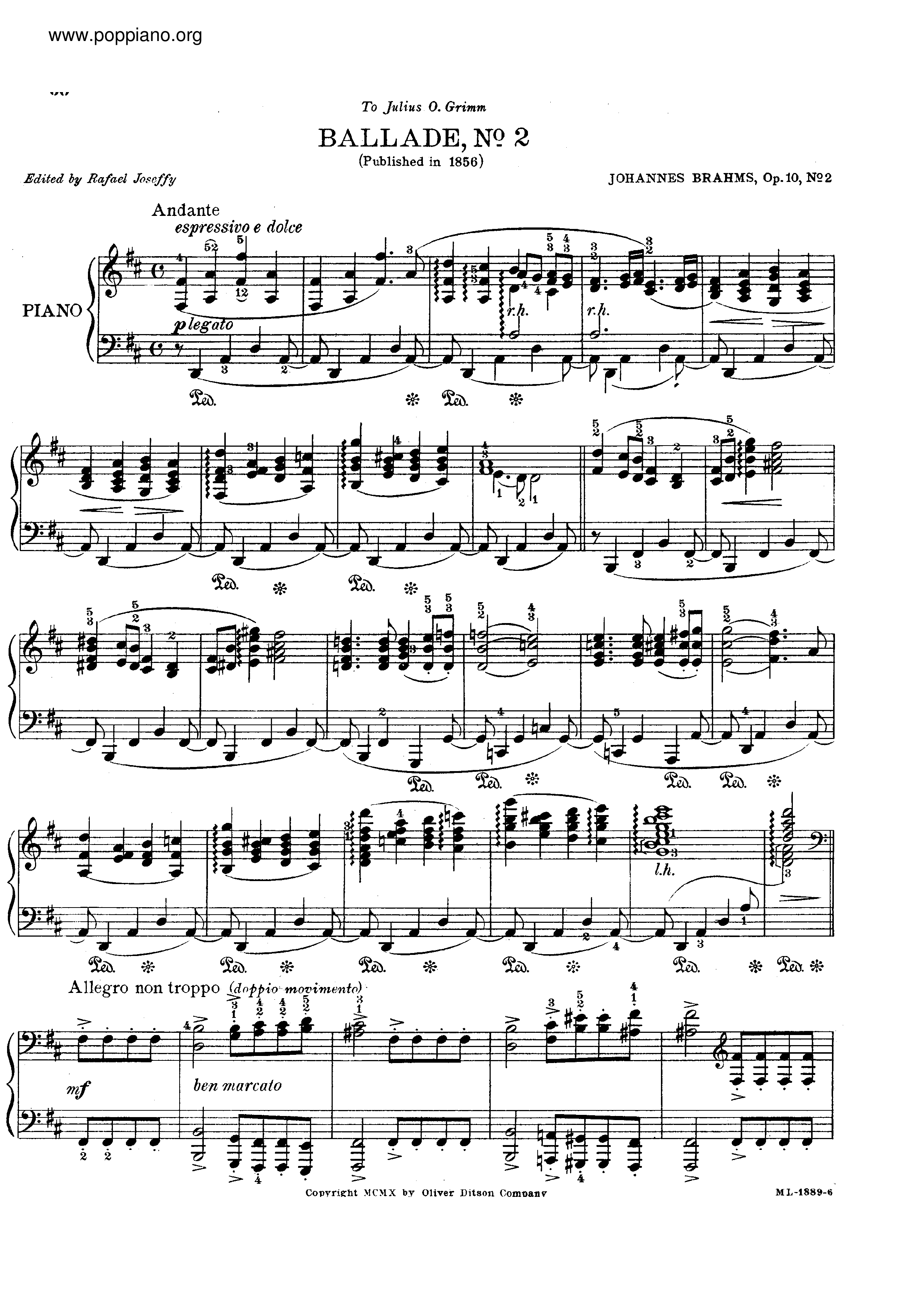 No. 2 in D major. Andante琴谱