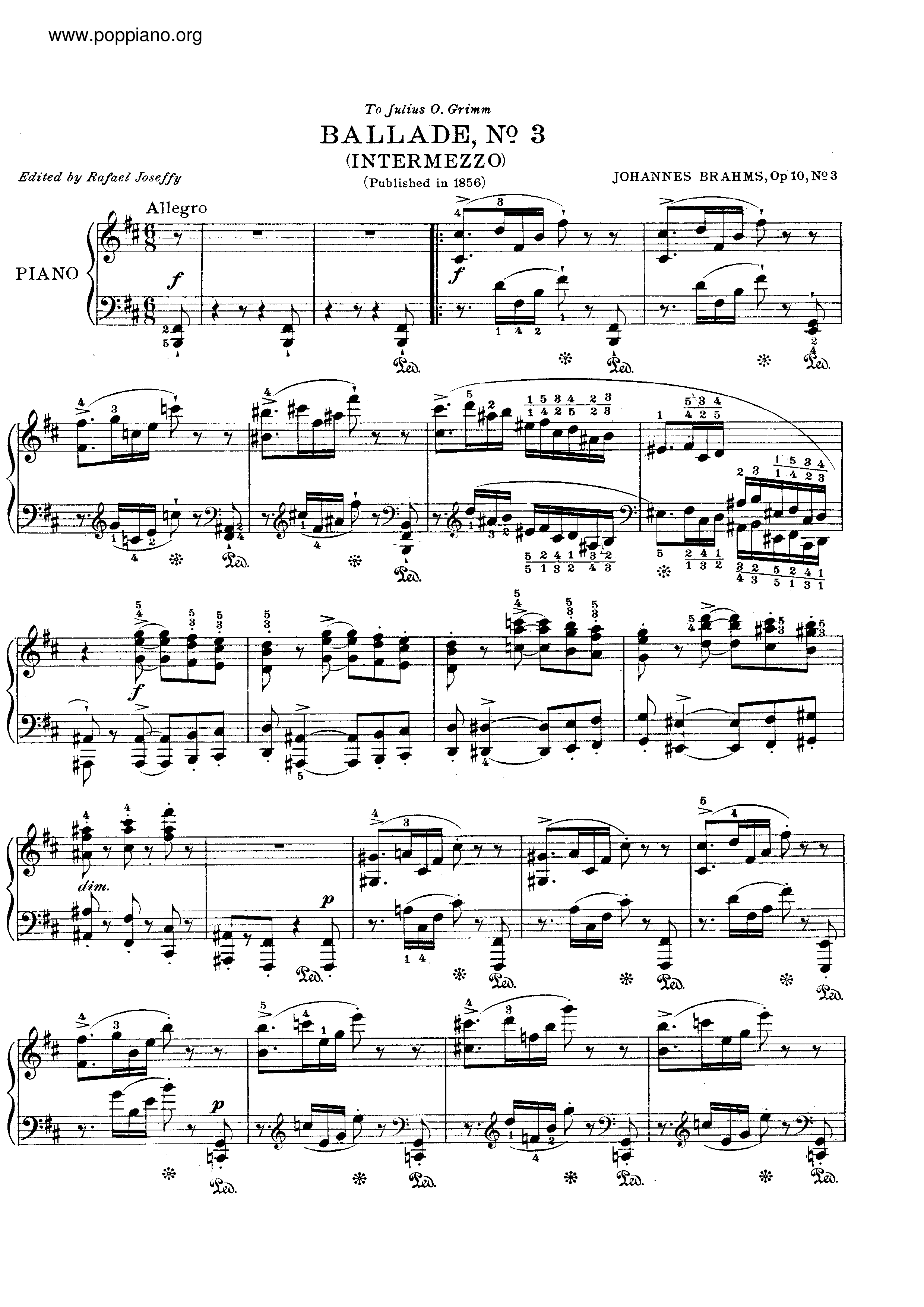 No. 3 in B minor. Intermezzo. Allegroピアノ譜