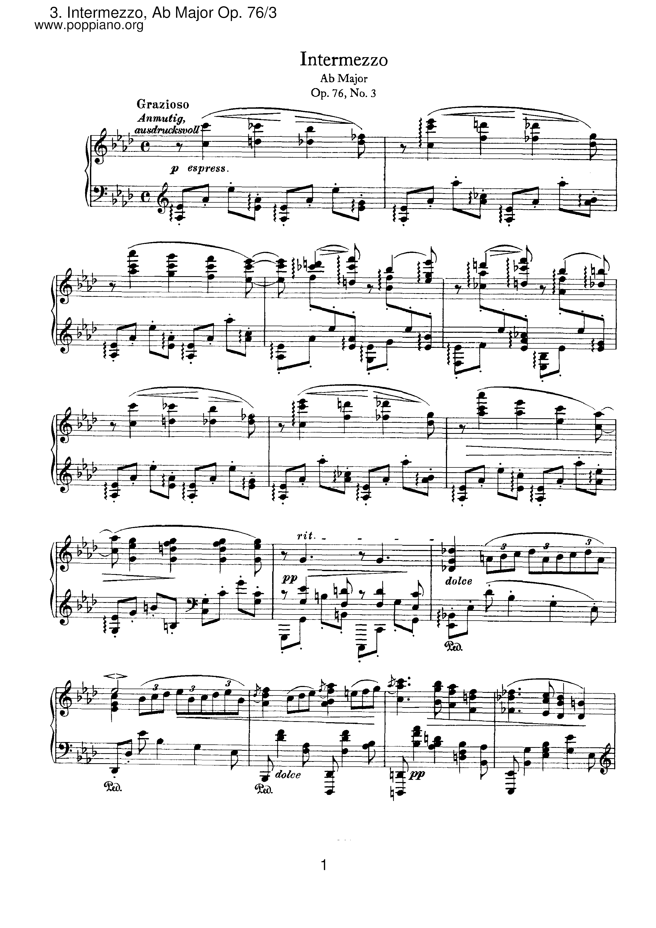 No.3 Intermezzo, Ab Major琴谱