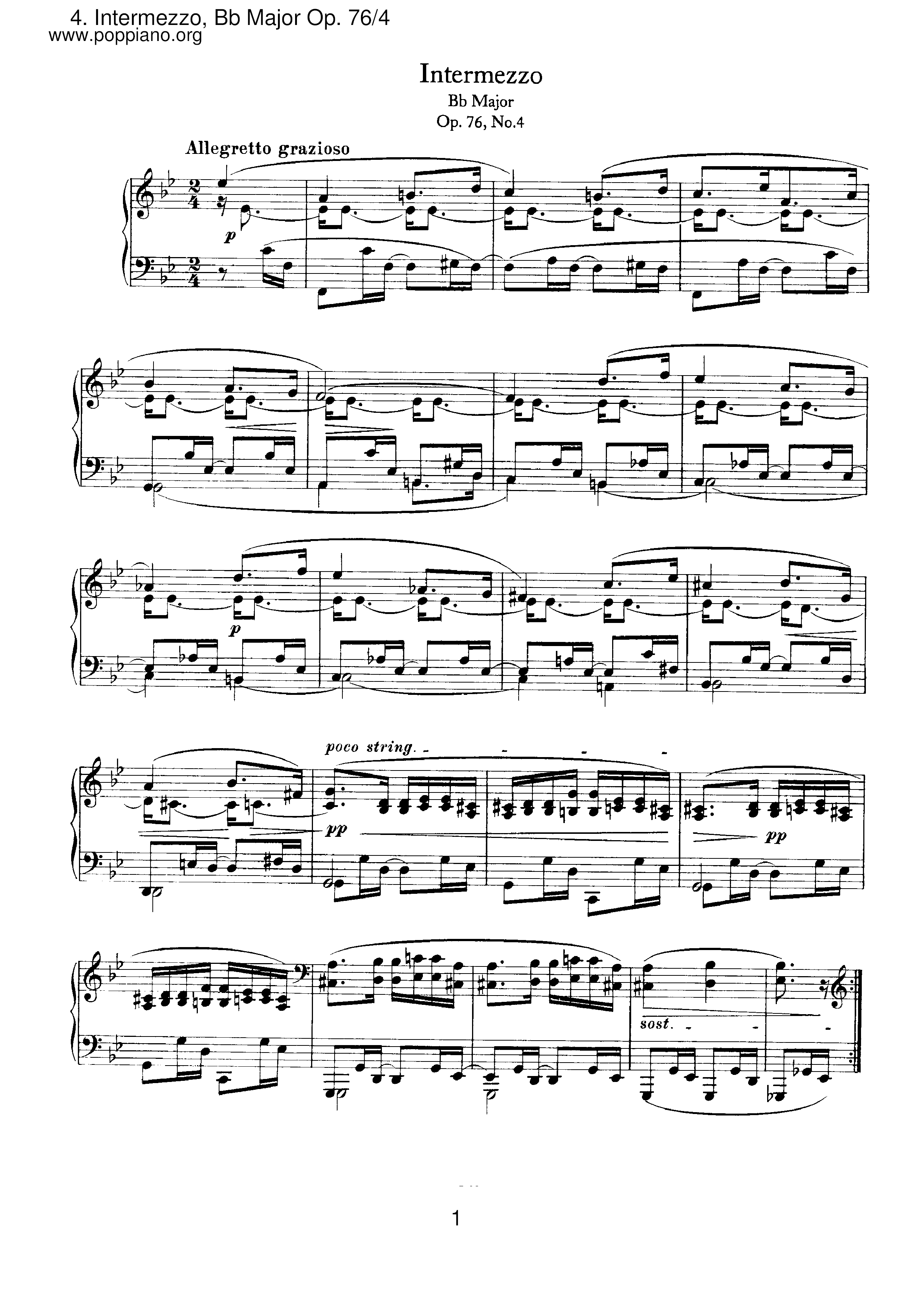 No.4 Intermezzo, Bb Majorピアノ譜