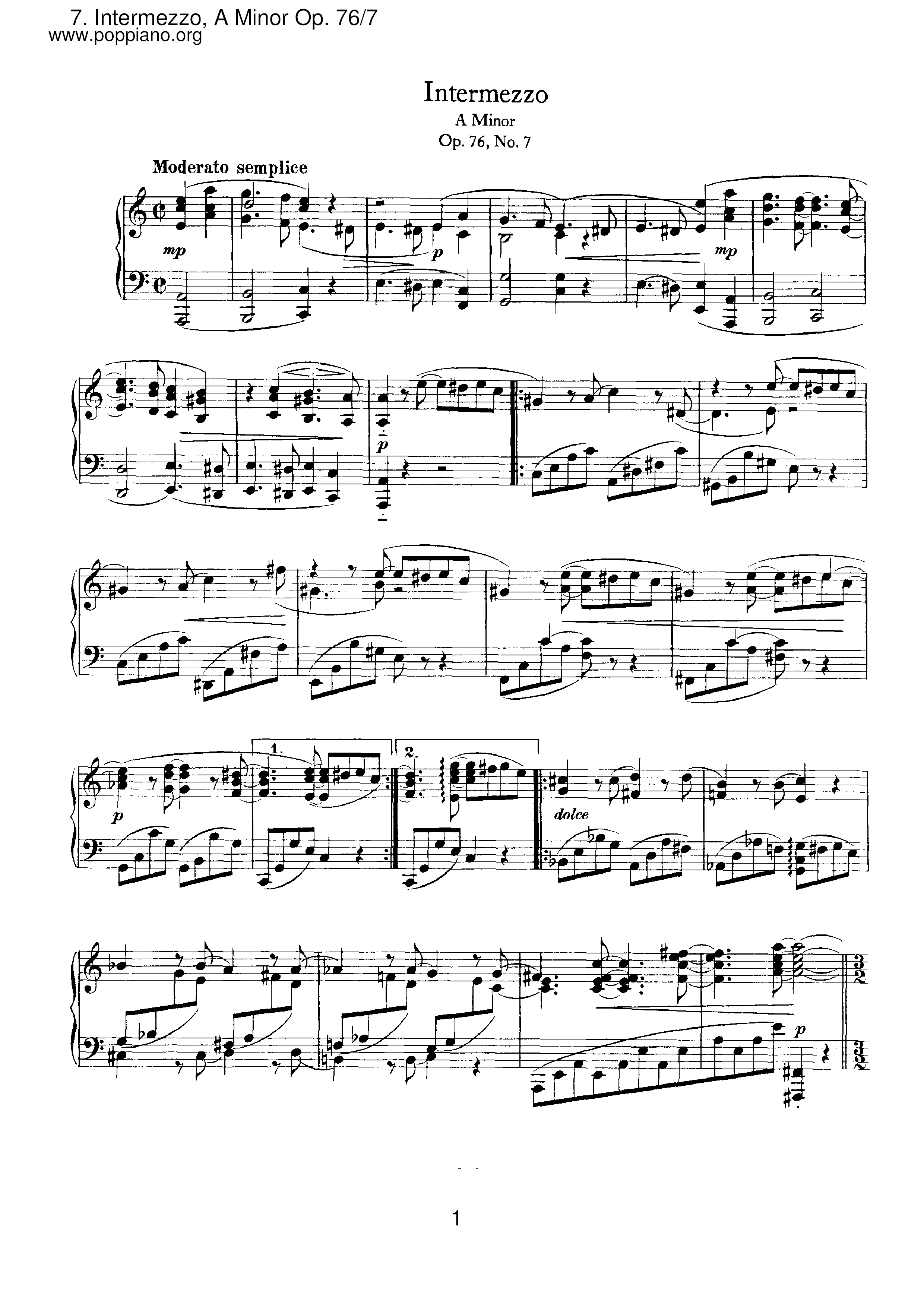 No.7 Intermezzo, A Minorピアノ譜