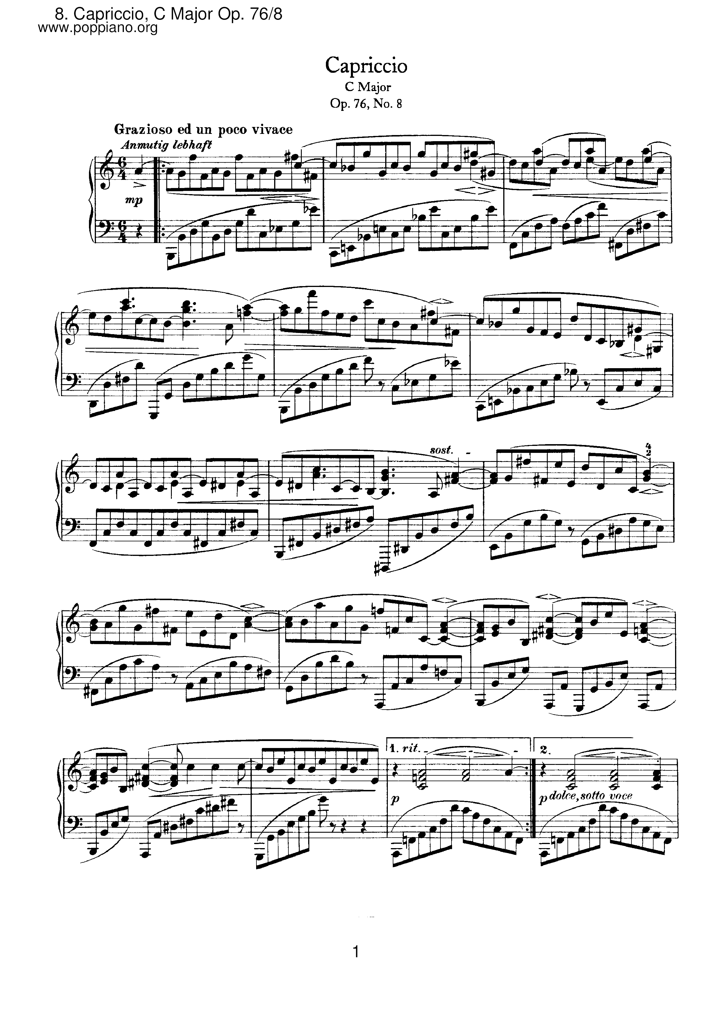 No.8 Capriccio, C Majorピアノ譜