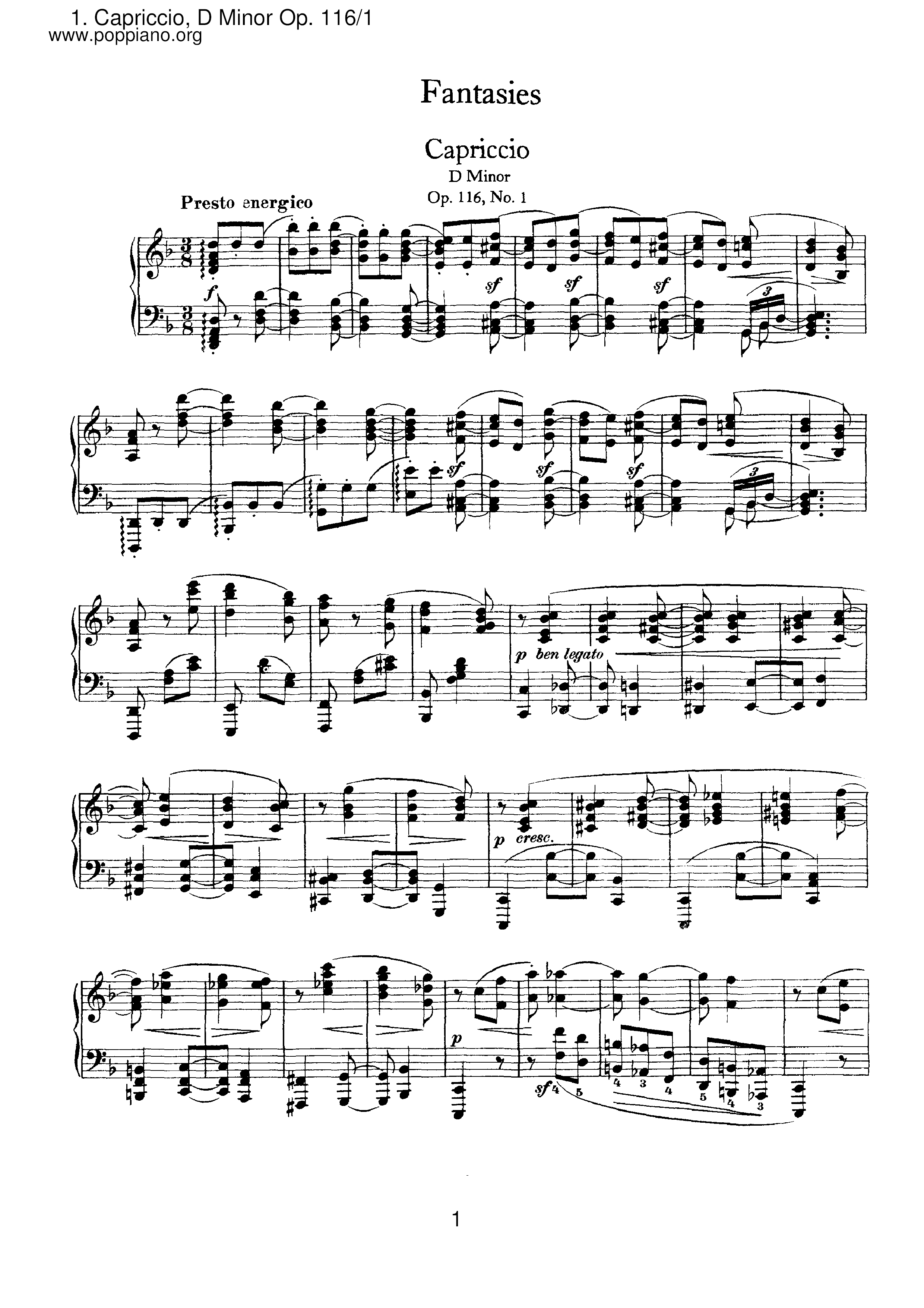 Fantasien 1. Capriccio, Op.116 Score