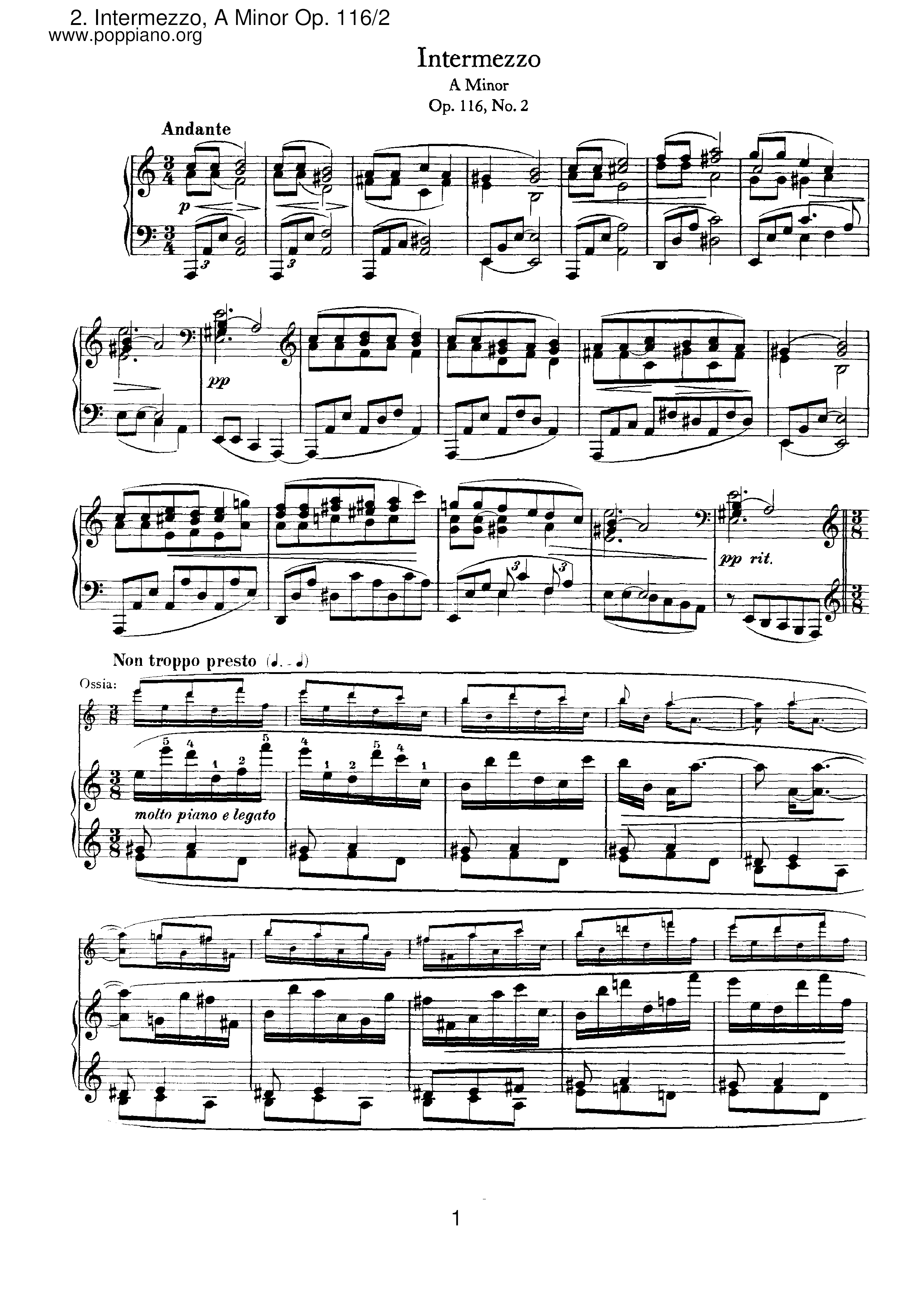 Fantasien 2. Intermezzo, Op.116琴譜