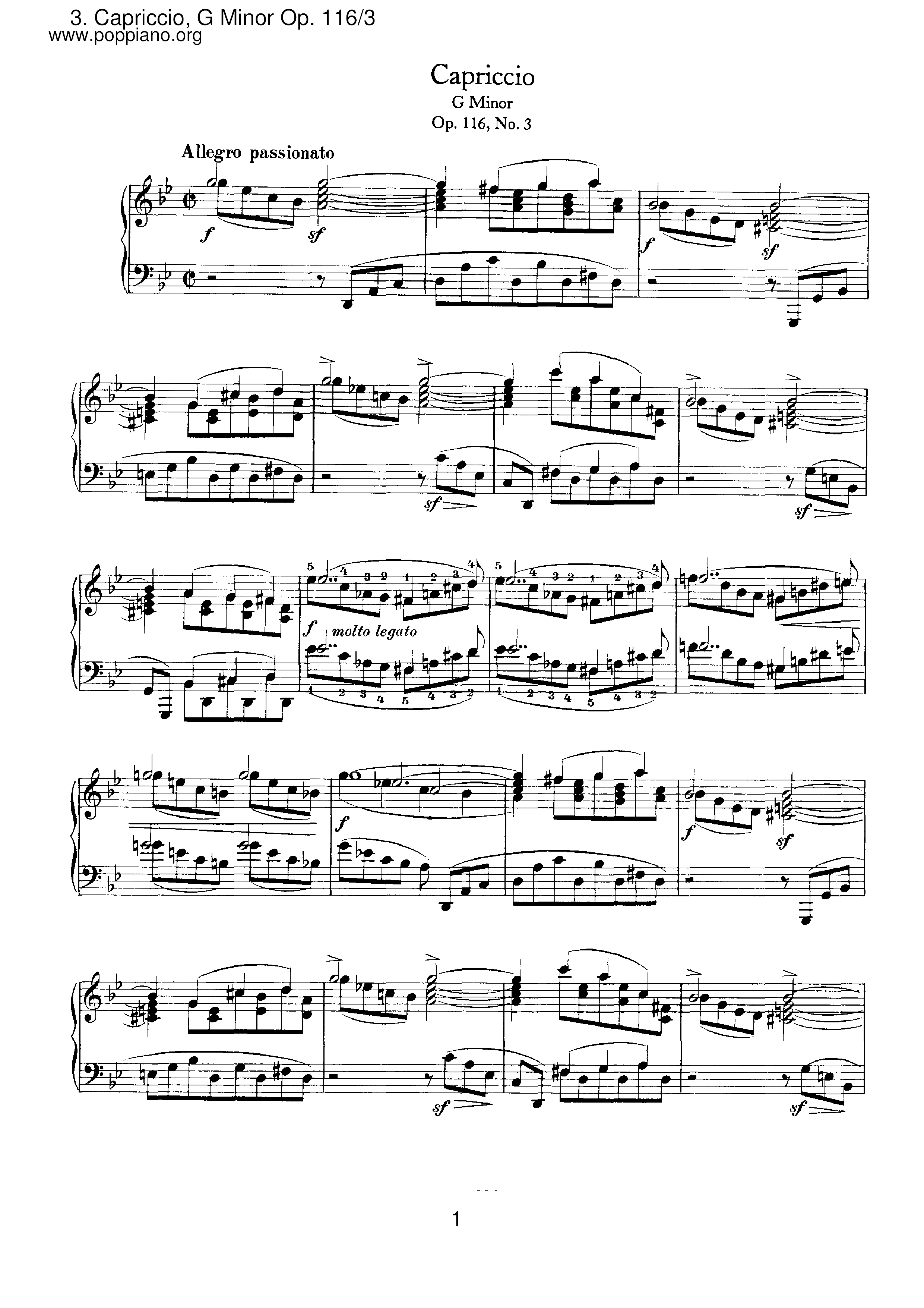 Fantasien 3. Capriccio, Op.116琴谱
