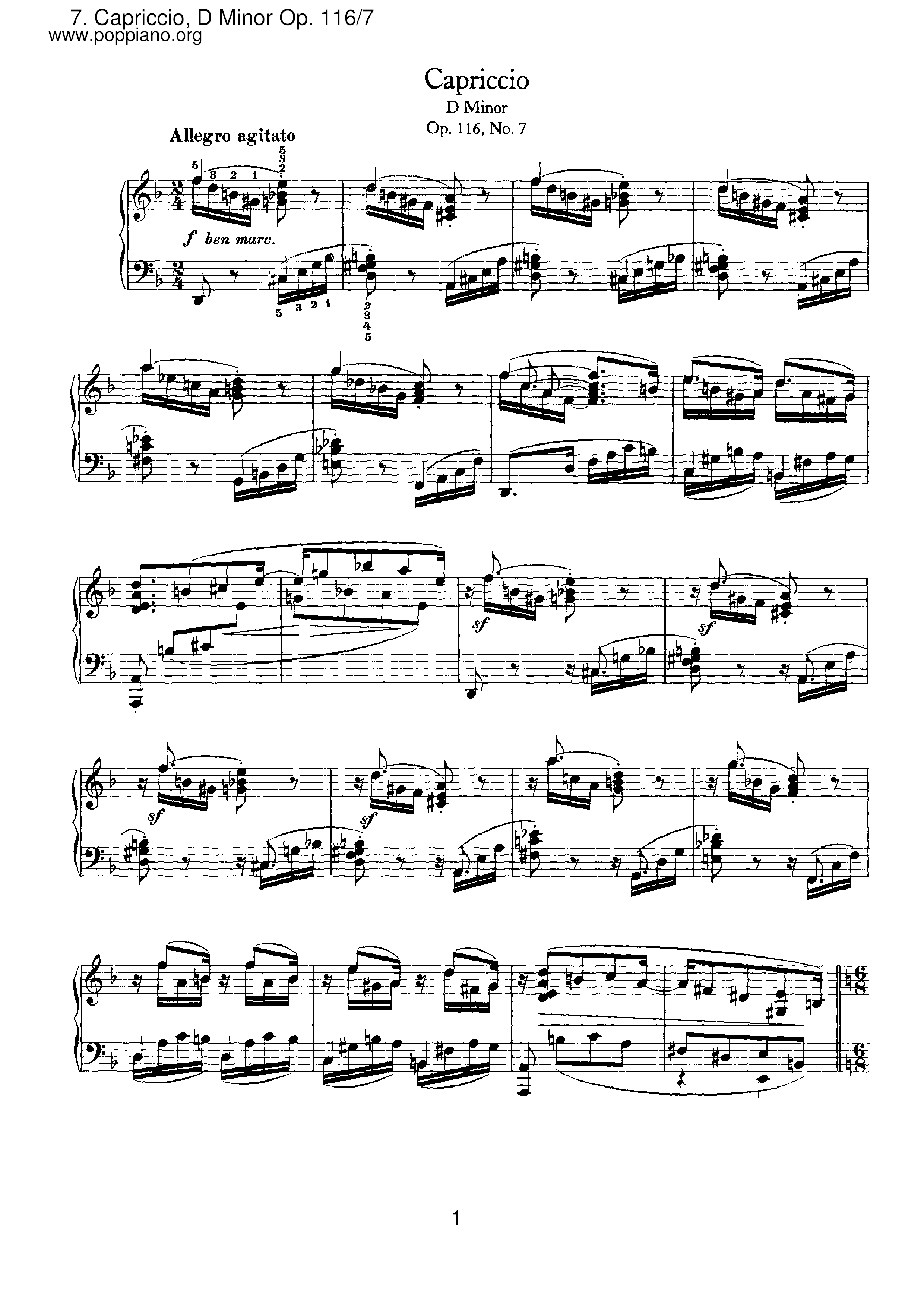 Fantasien 7. Capriccio, Op.116 Score