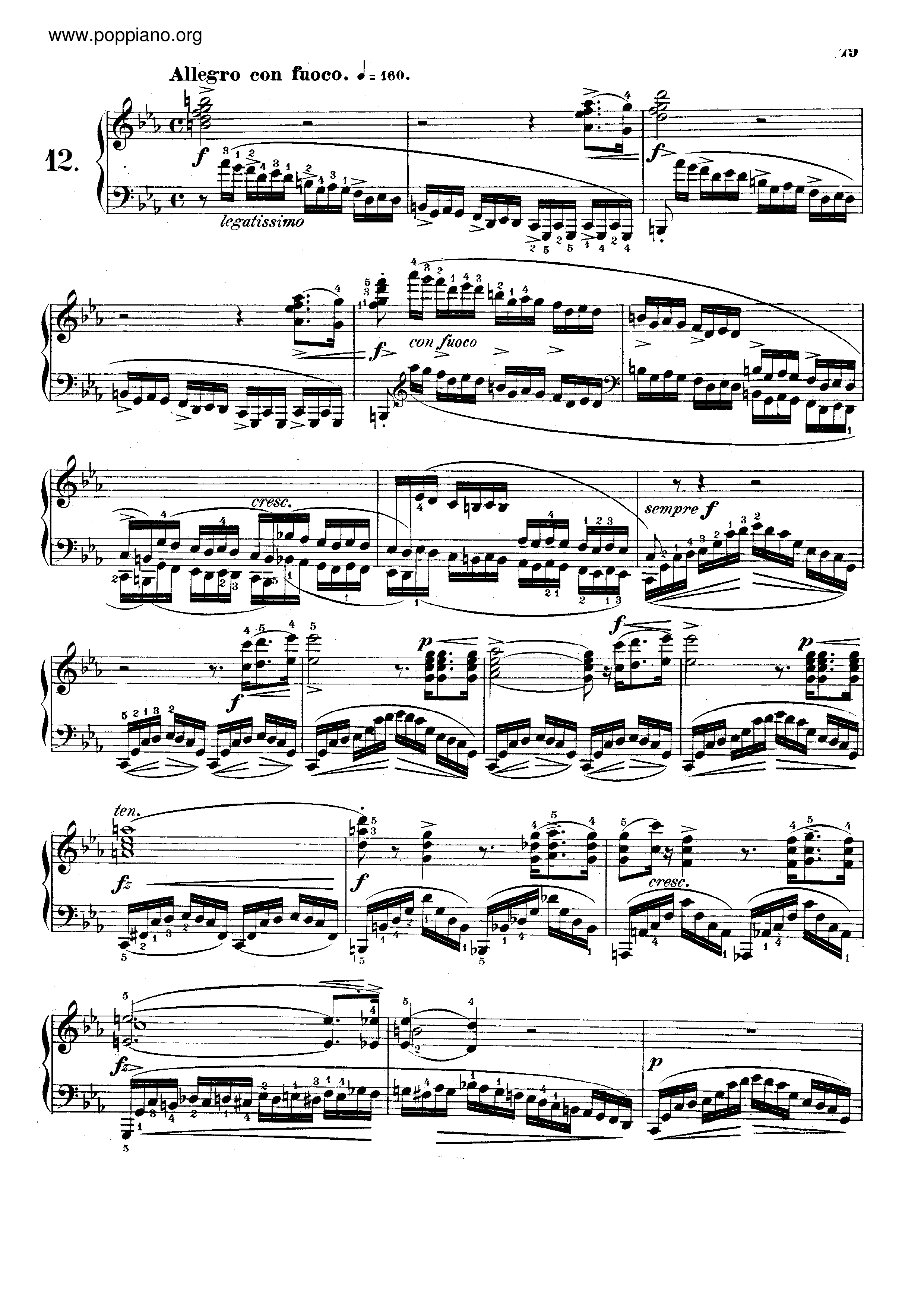 Op. 10, Etude No. 12 革命練習曲琴譜