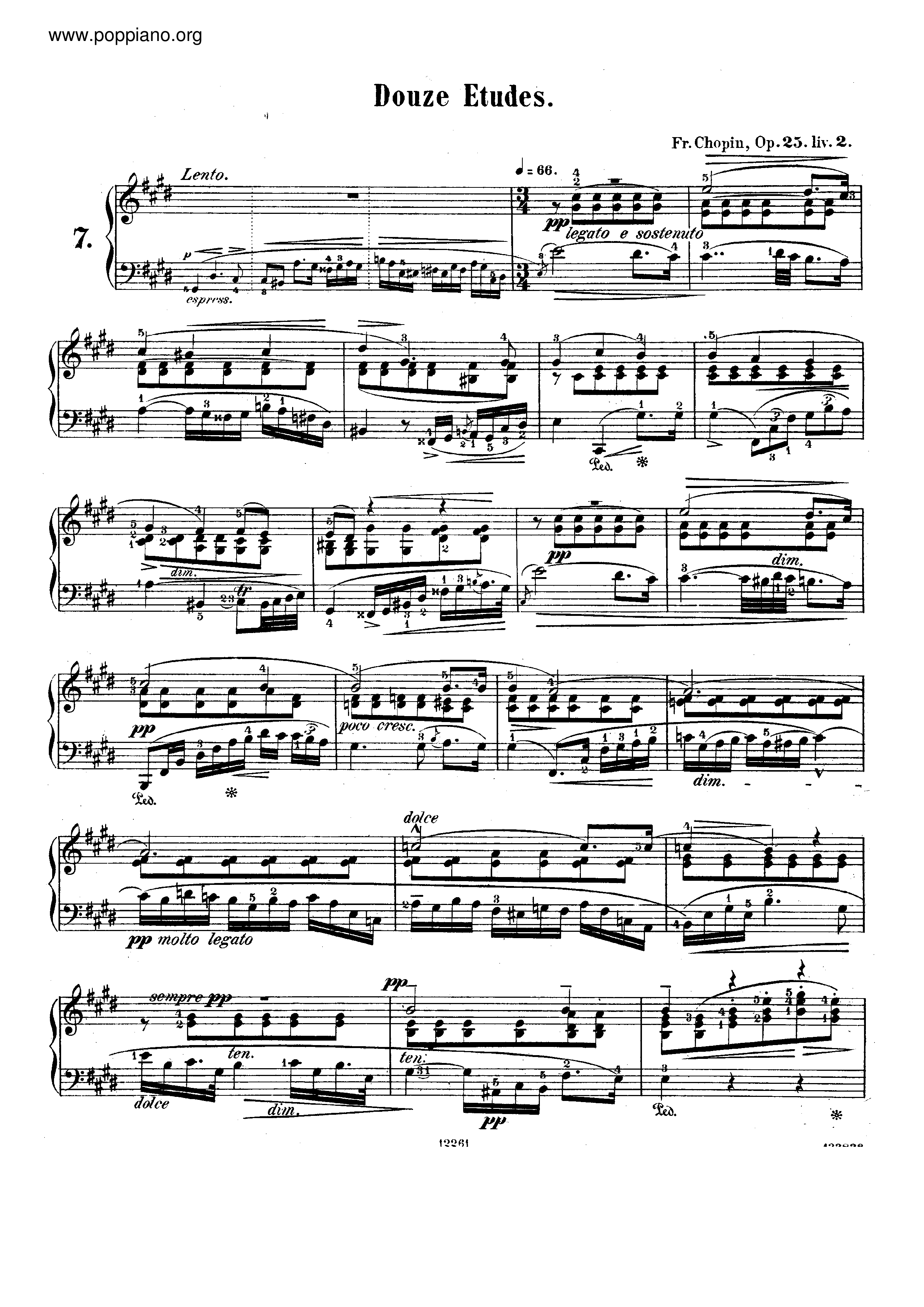Op. 25, Etude No. 7ピアノ譜