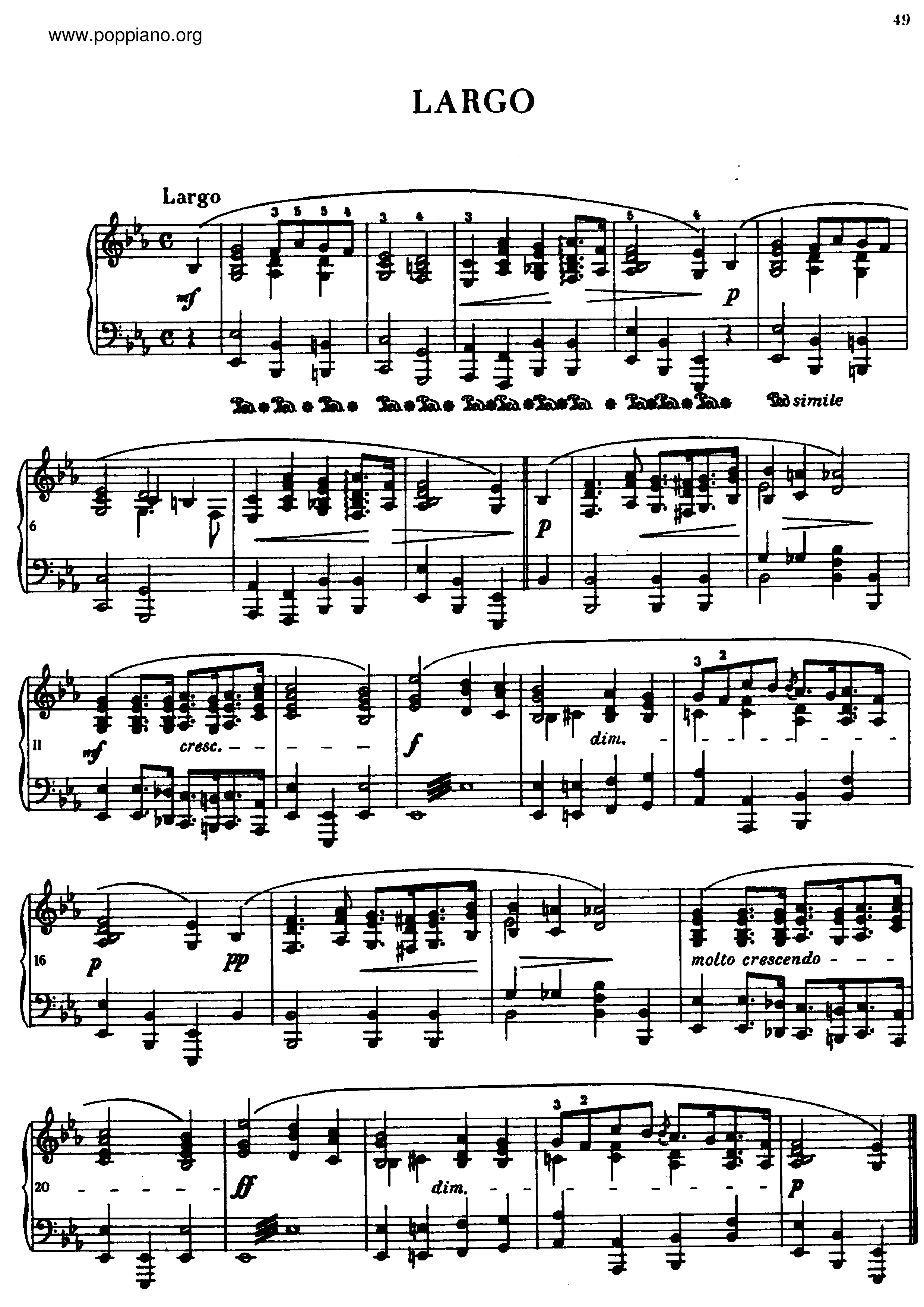 Largo In E Flat Major, B. 109琴譜
