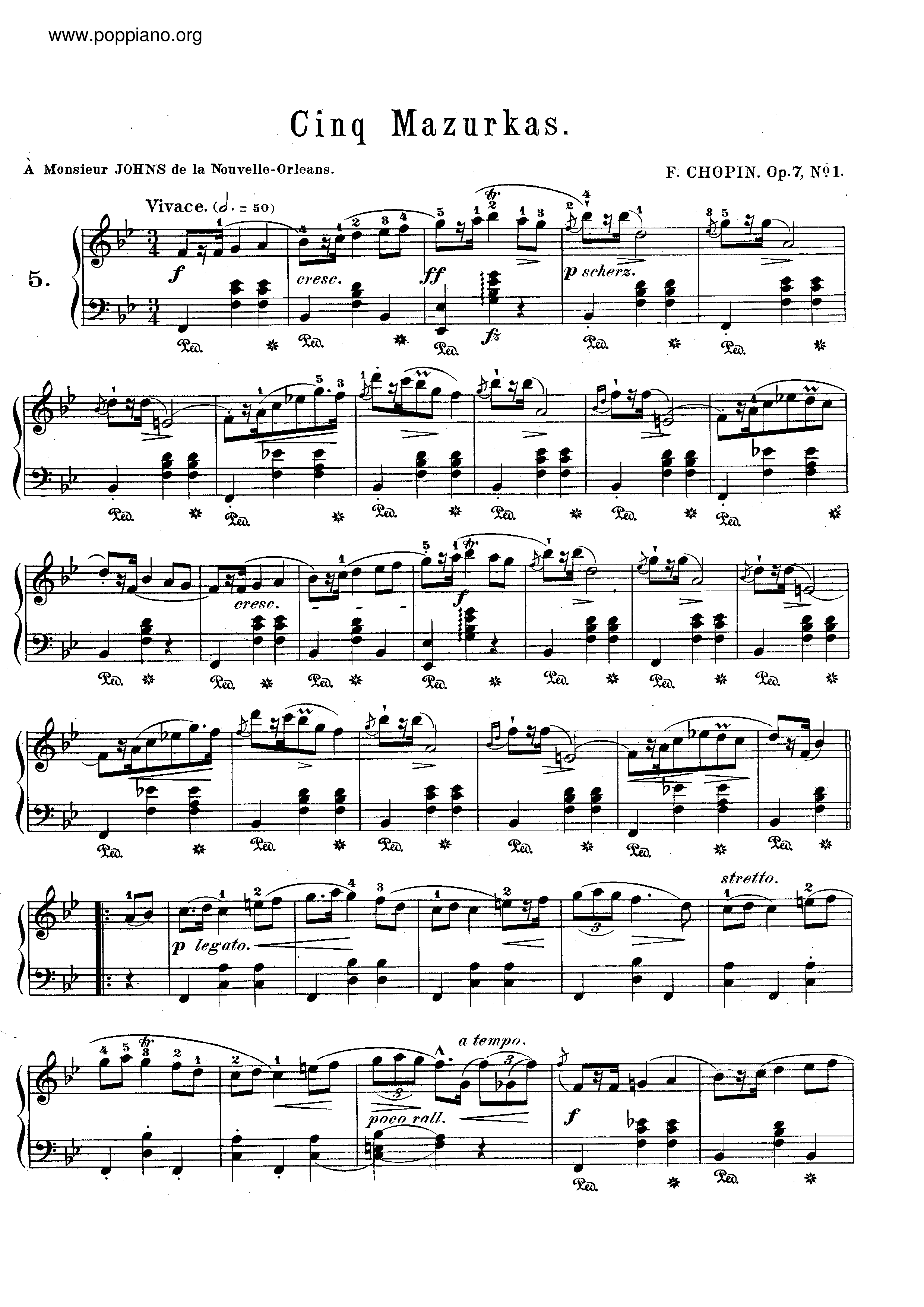 Mazurkas Op. 7琴譜