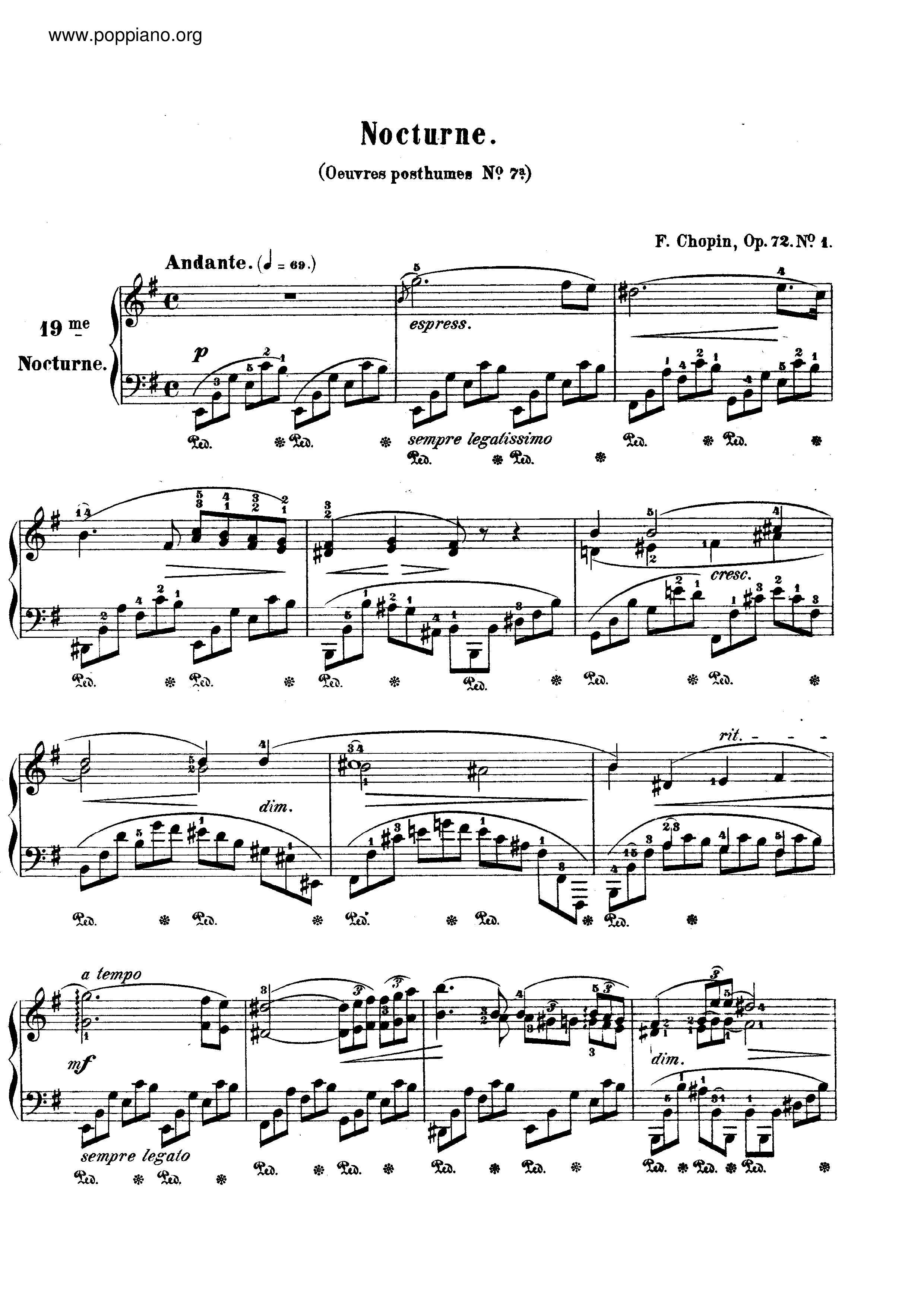 Nocturne No. 19 in E Minor, Op. 72, No. 1 Score