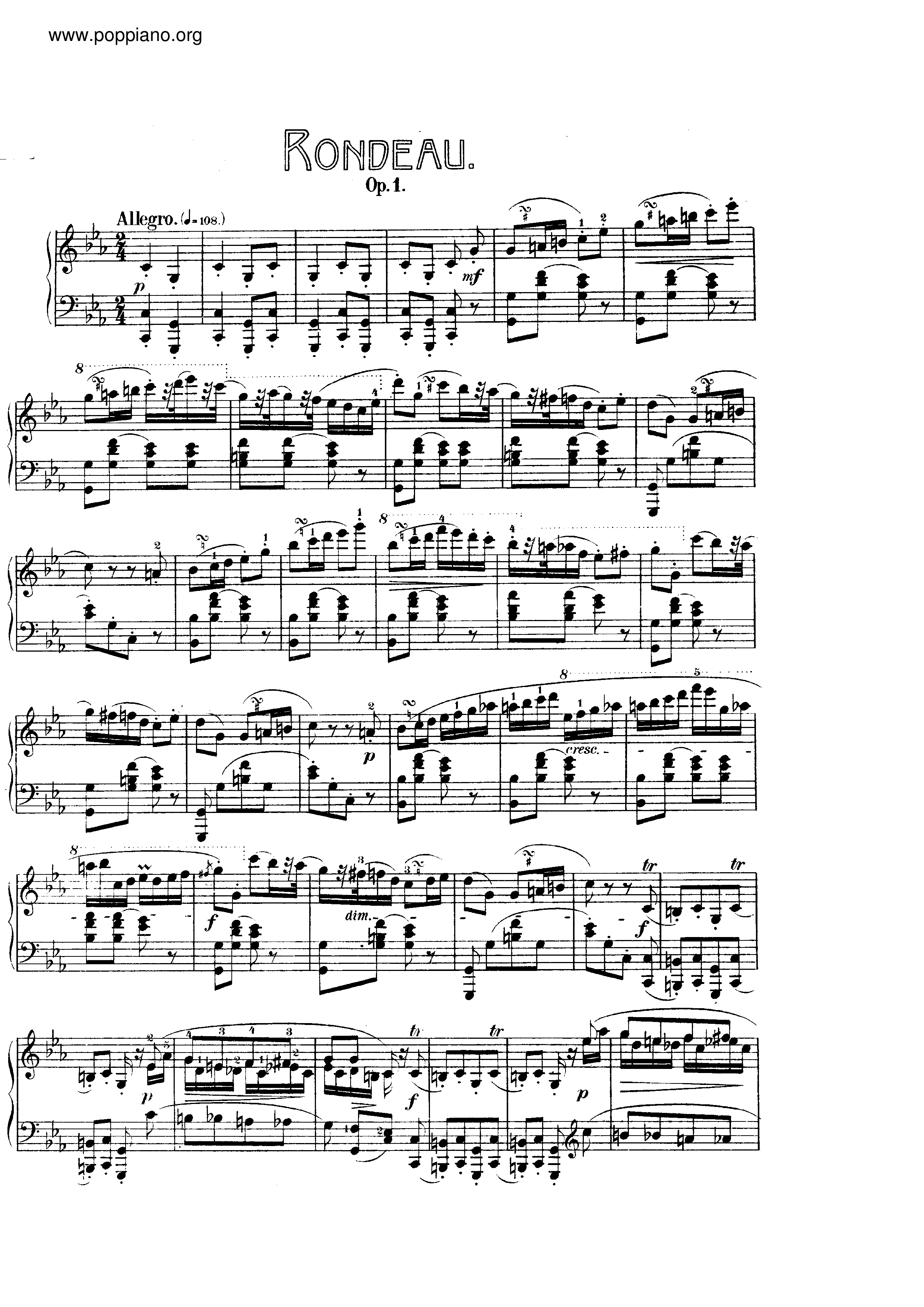 Rondo In C Minor, Op. 1琴譜